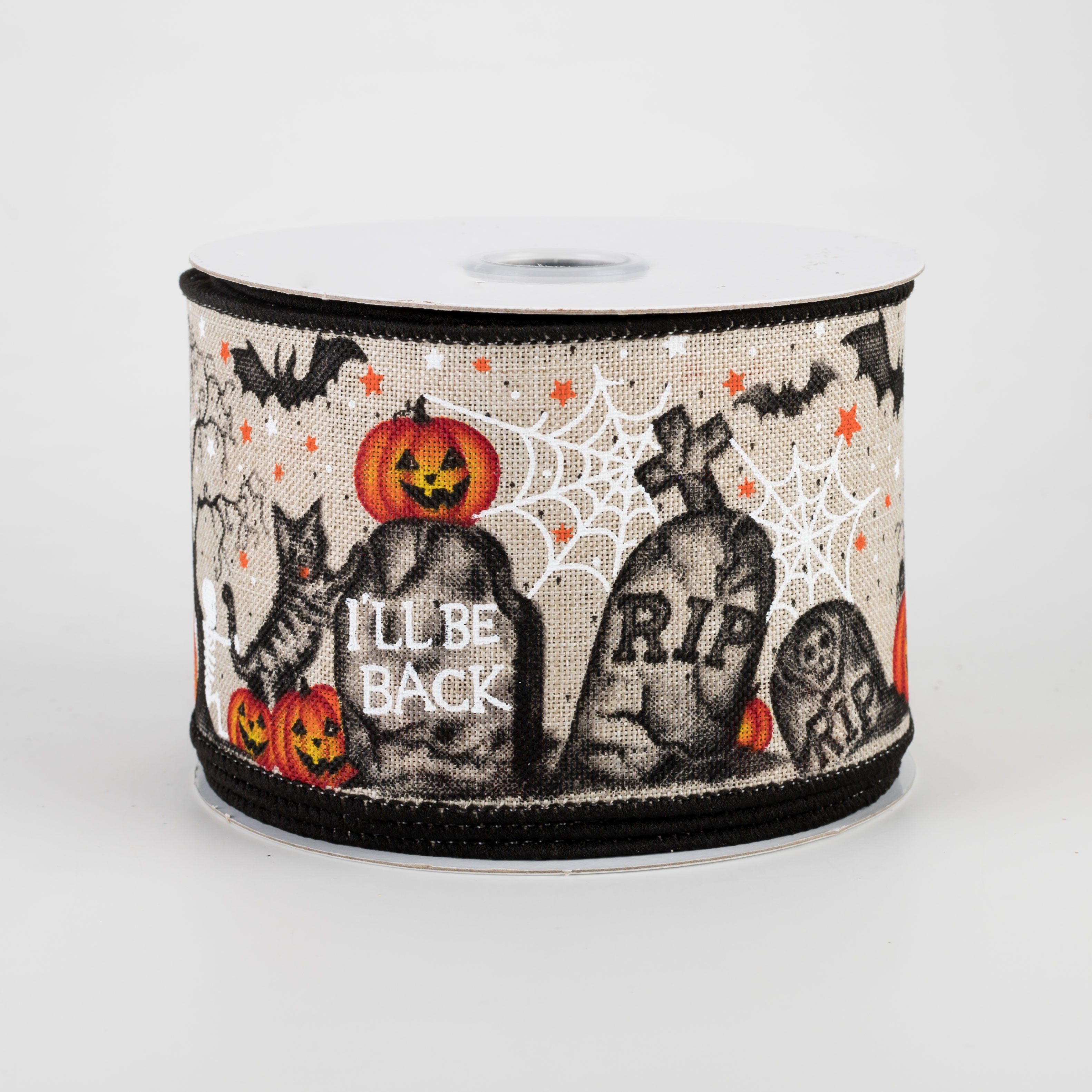 2.5" Graveyard & Jack-O-Lantern Ribbon: Light Natural (10 Yards)