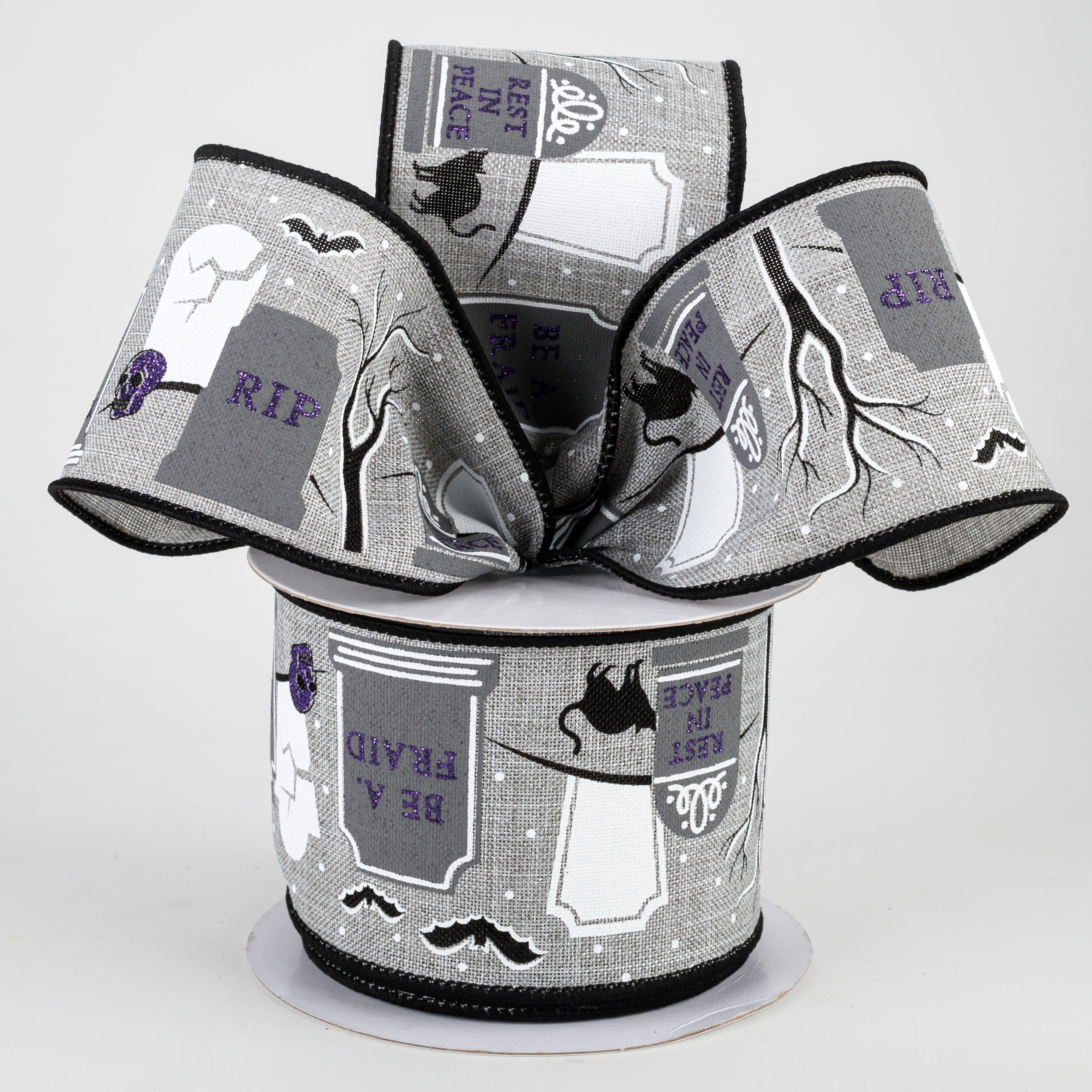 2.5" Graveyard Ribbon: Light Grey (10 Yards) Lifestyle Photo