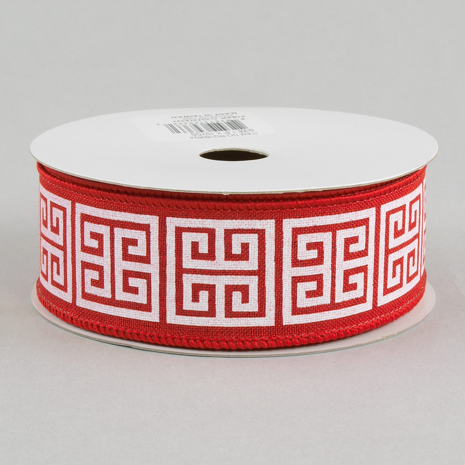 1.5" Greek Key Canvas Ribbon: Red & White (10 Yards)
