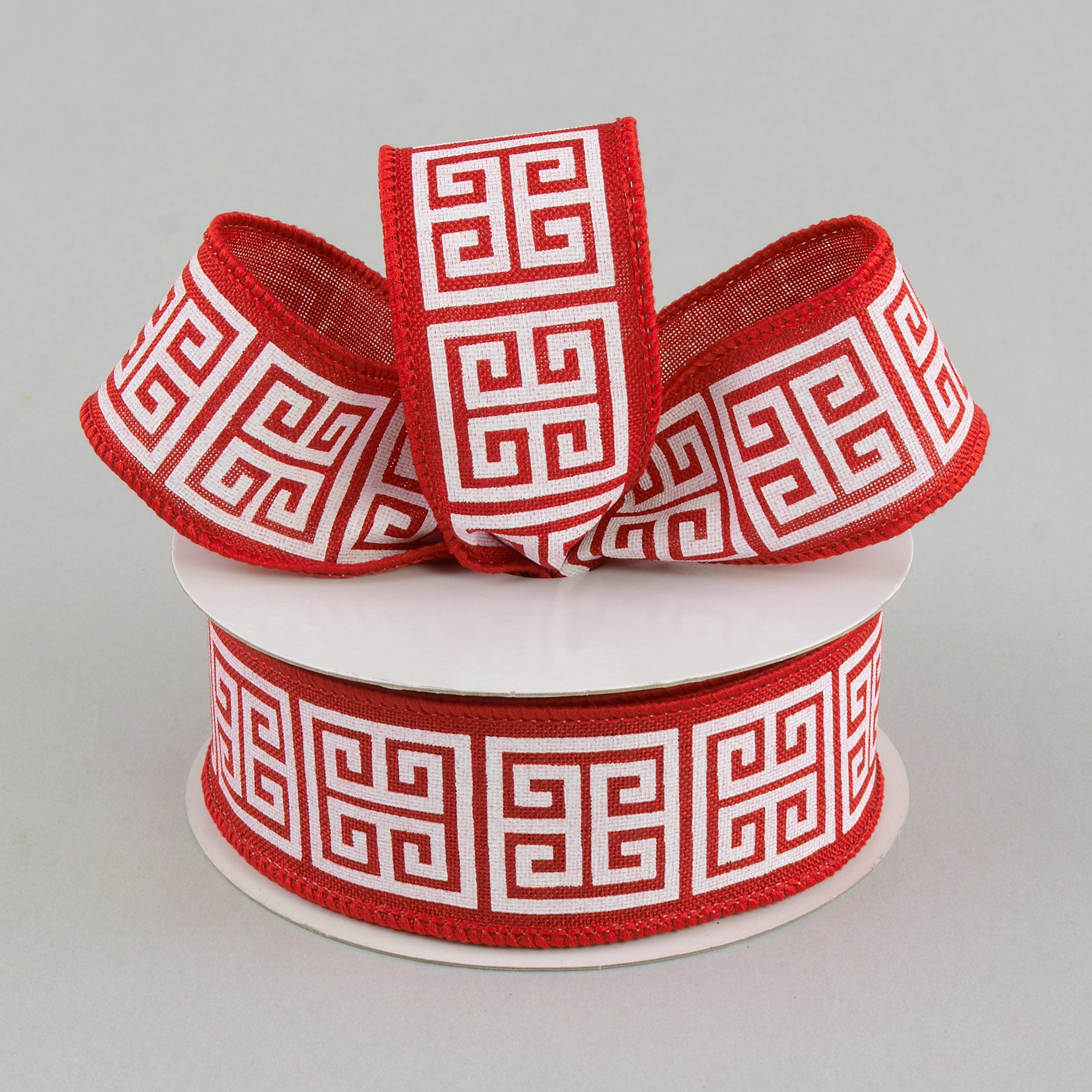 1.5" Greek Key Canvas Ribbon: Red & White (10 Yards) Lifestyle Photo