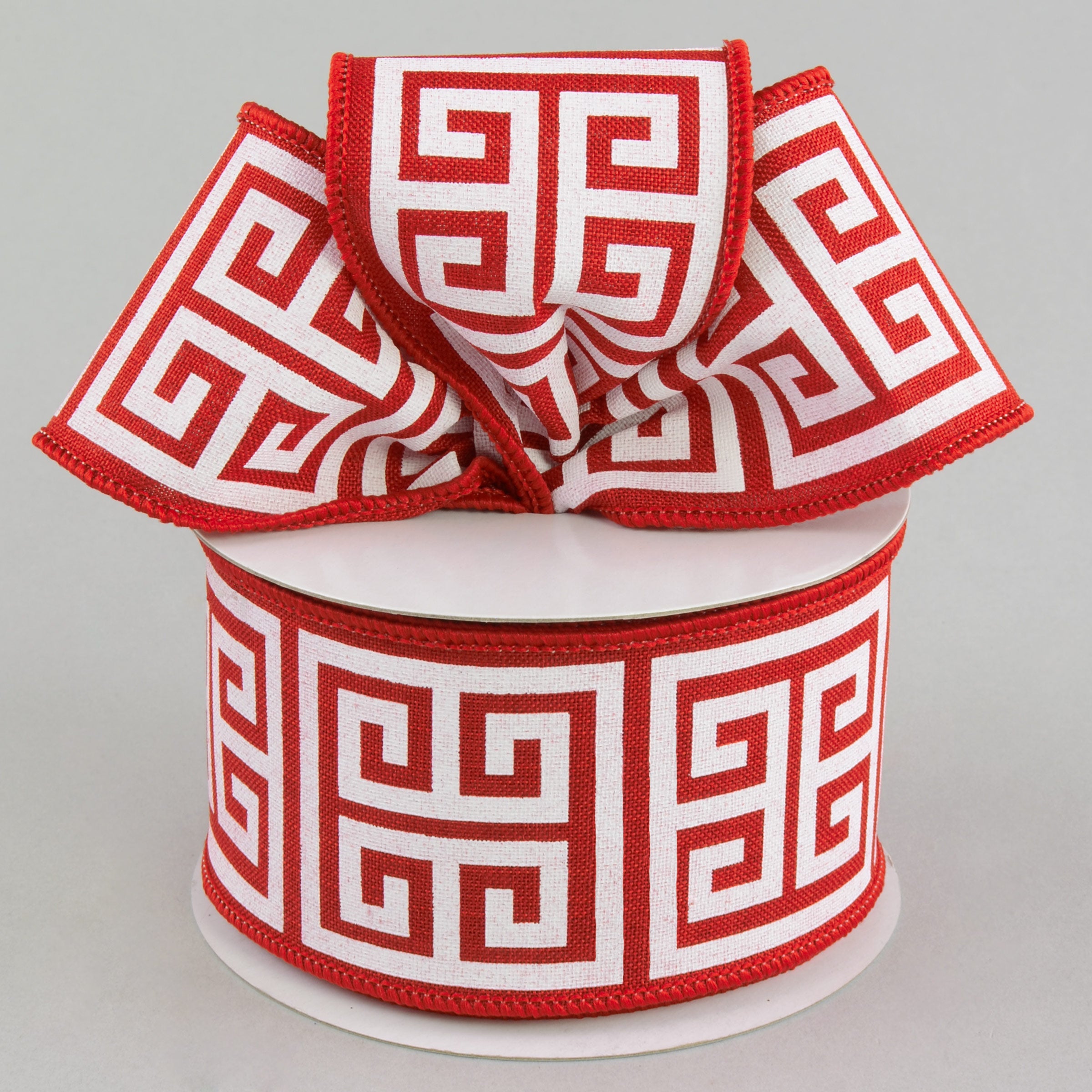 2.5" Greek Key Canvas Ribbon: Red & White (10 Yards) Lifestyle Photo