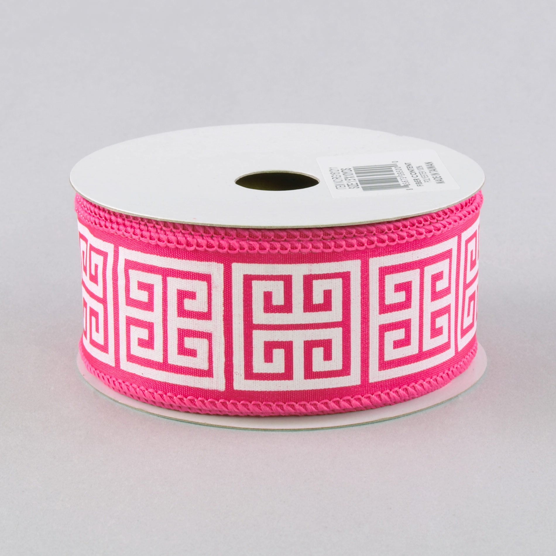 1.5" Greek Key Satin Ribbon: Hot Pink & White (10 Yards)
