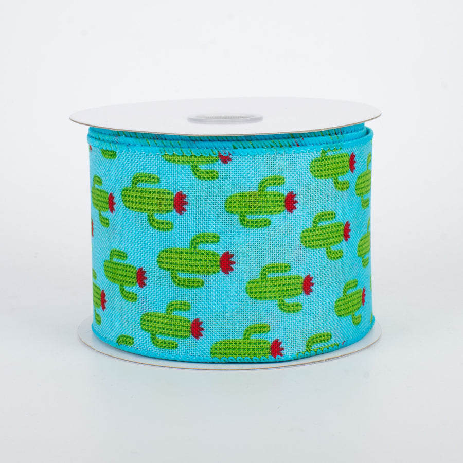 2.5" Green Cactus Ribbon: Blue (10 Yards)