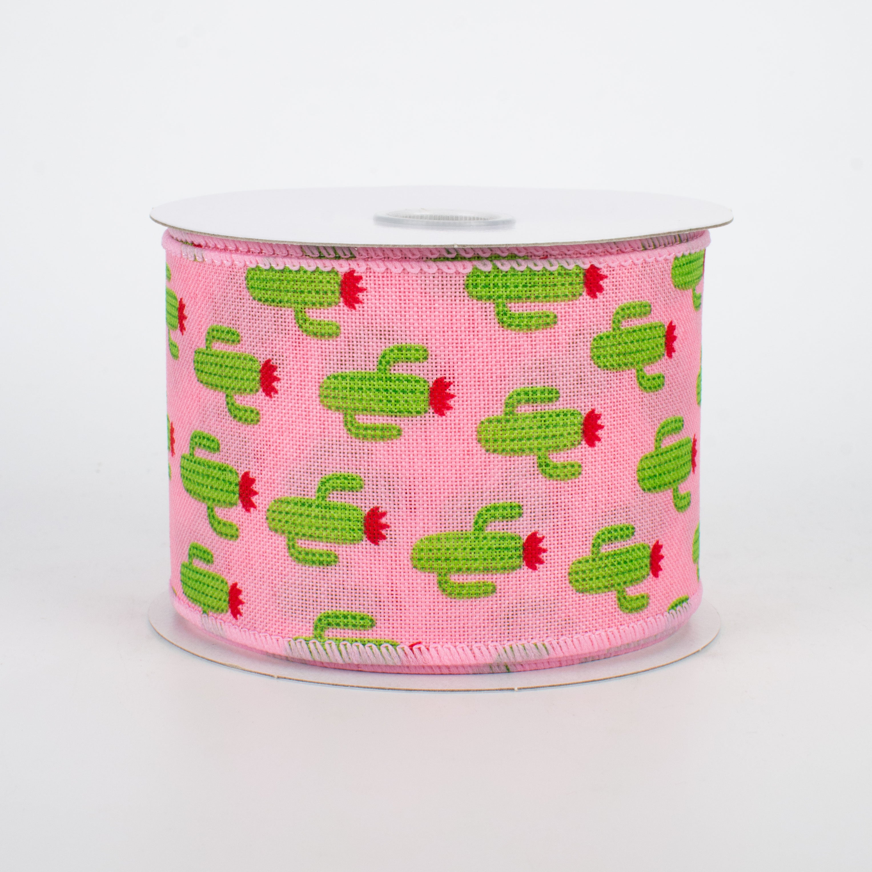2.5" Green Cactus Ribbon: Pink (10 Yards)