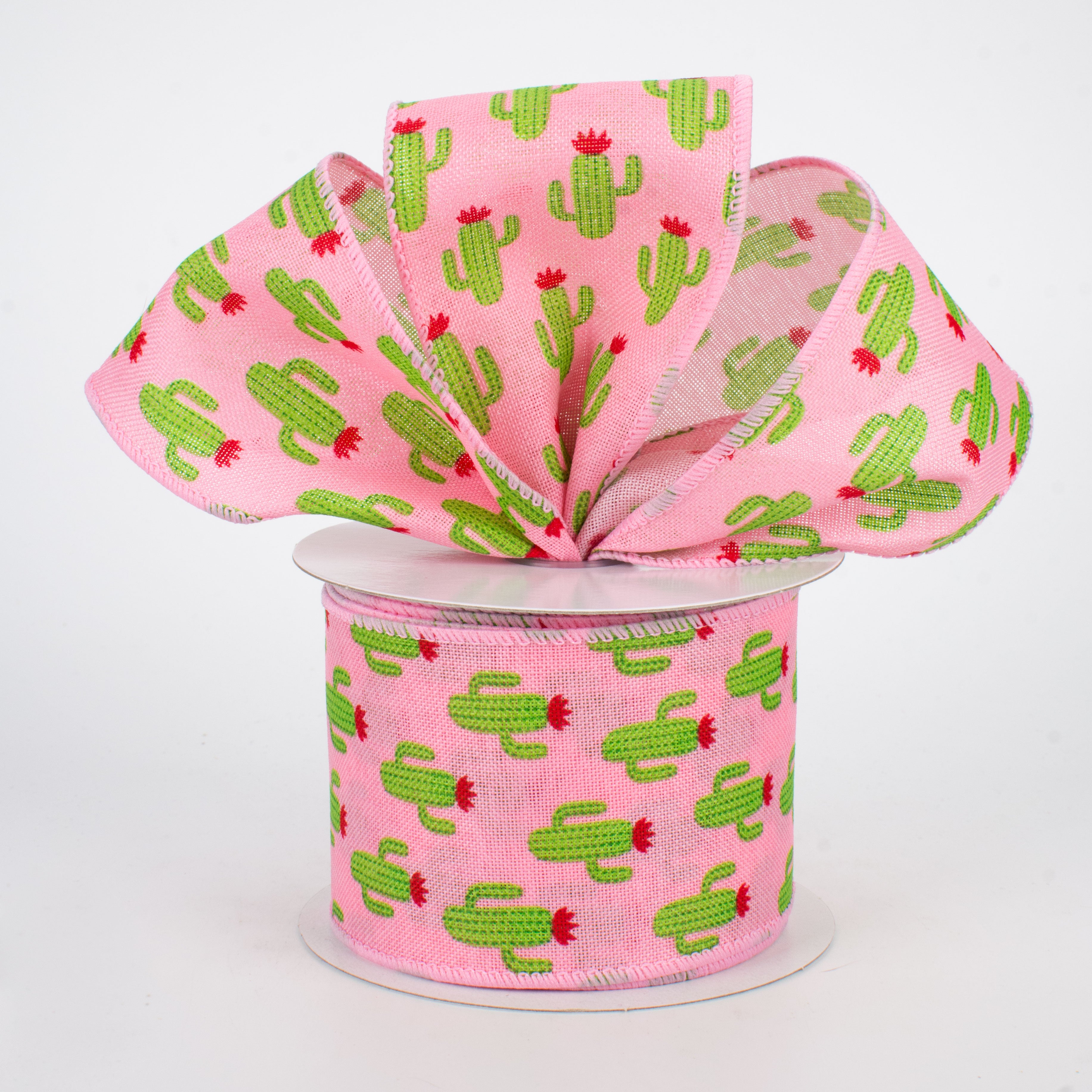 2.5" Green Cactus Ribbon: Pink (10 Yards) Lifestyle Photo