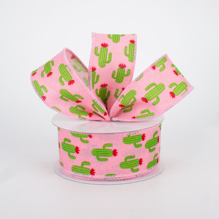 1.5" Green Cactus Ribbon: Pink (10 Yards) Lifestyle Photo