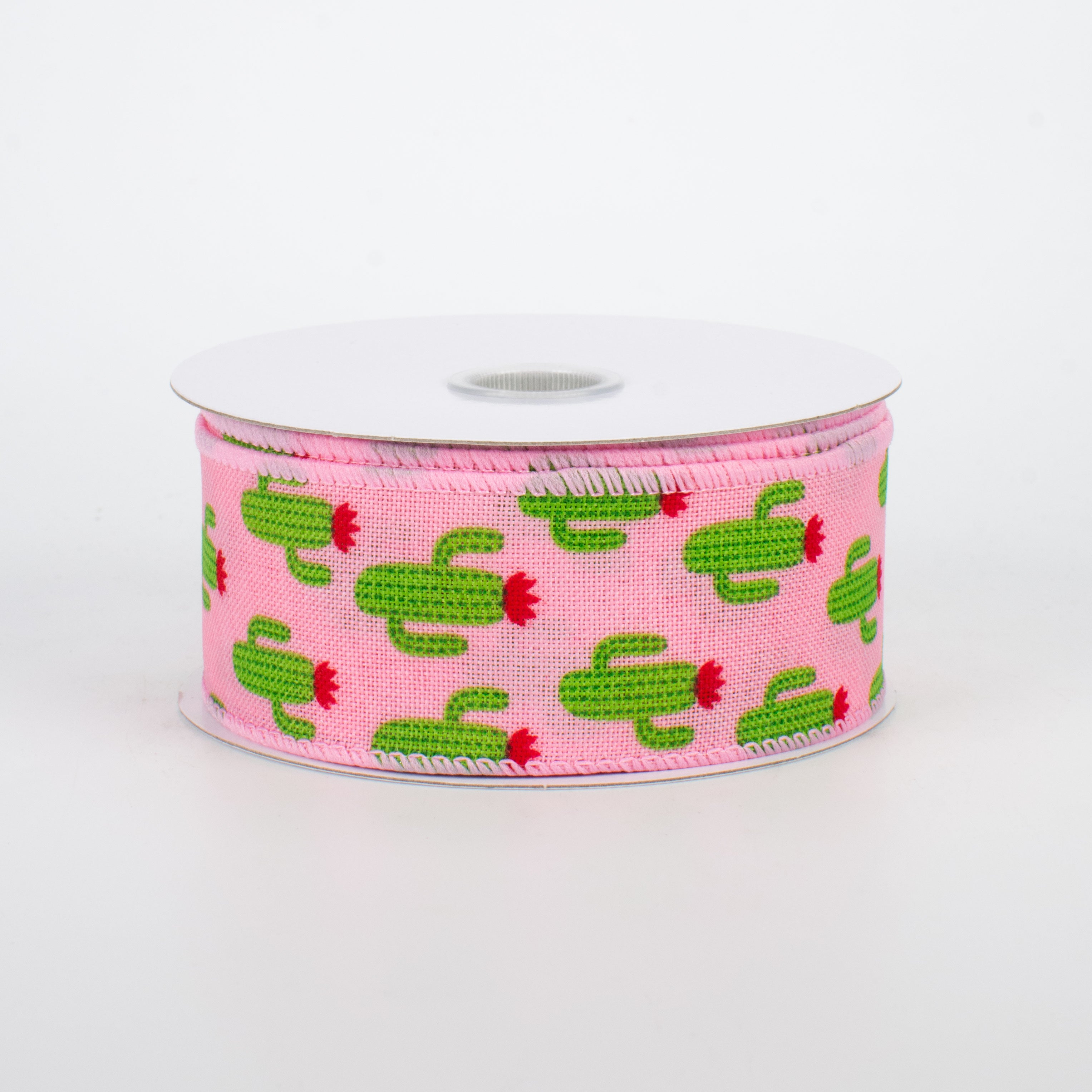 1.5" Green Cactus Ribbon: Pink (10 Yards)