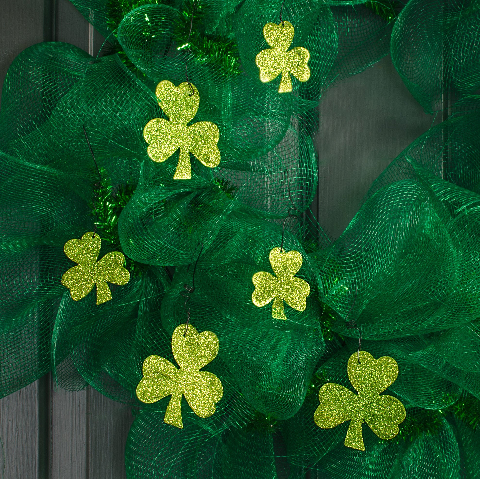 Green Glitter Shamrock Ornament Set (6) Lifestyle Photo