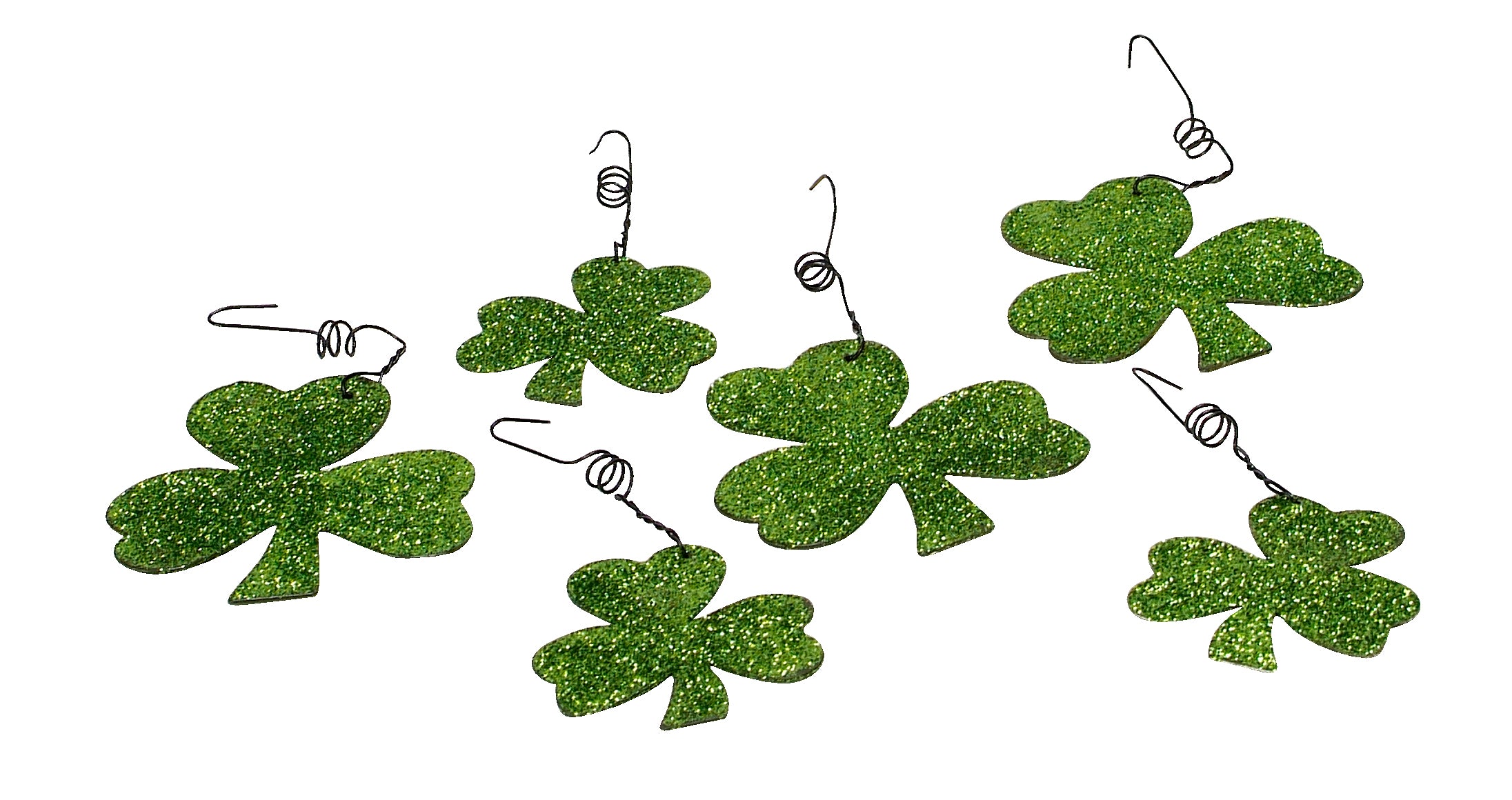 Green Glitter Shamrock Ornament Set (6) detail photo 3