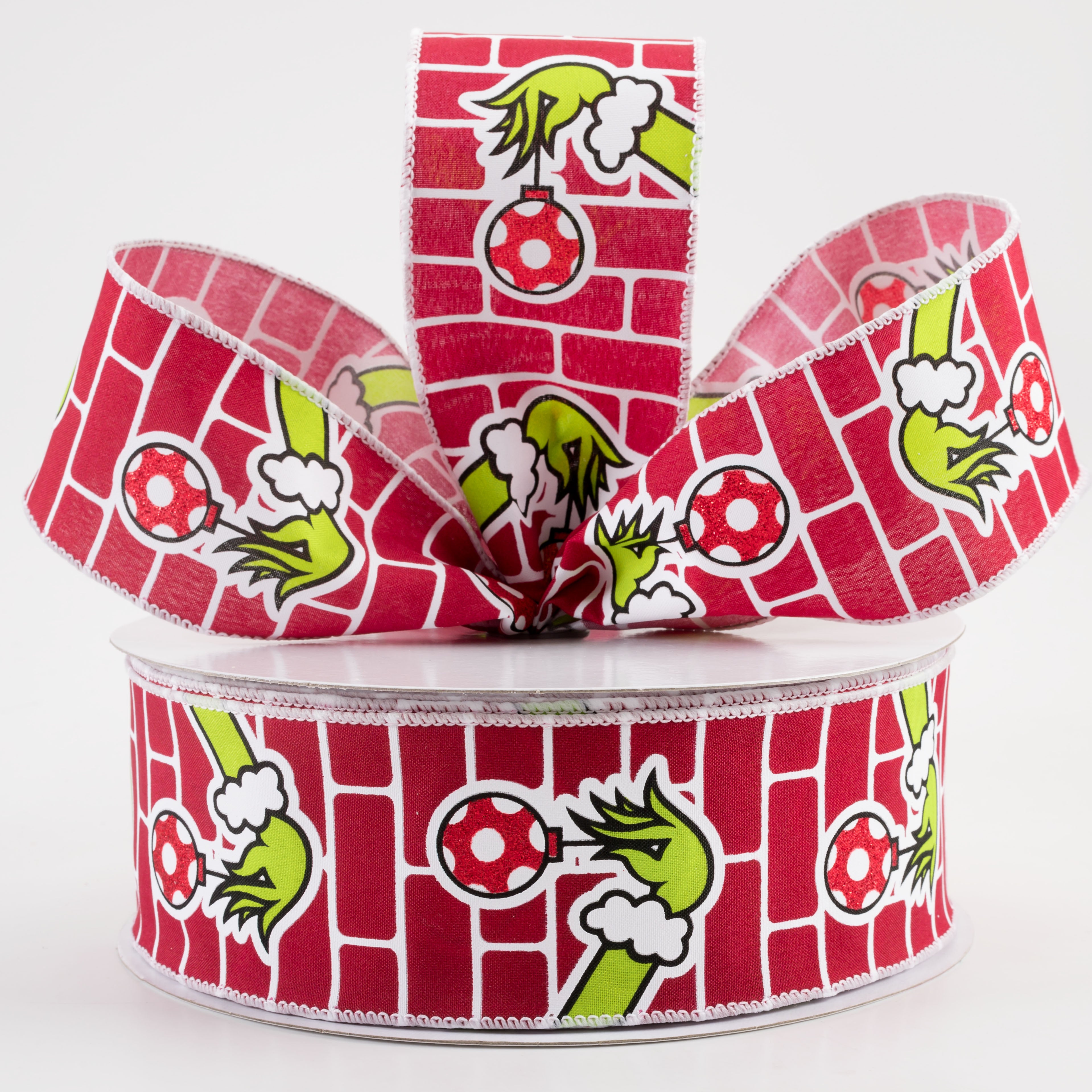 2.5" Green Monster Hand on Bricks Ribbon (50 Yards) Lifestyle Photo