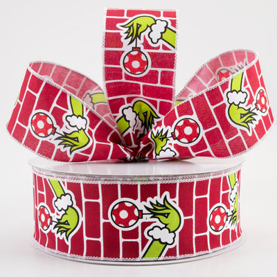 2.5" Green Monster Hand on Bricks Ribbon (50 Yards) Lifestyle Photo