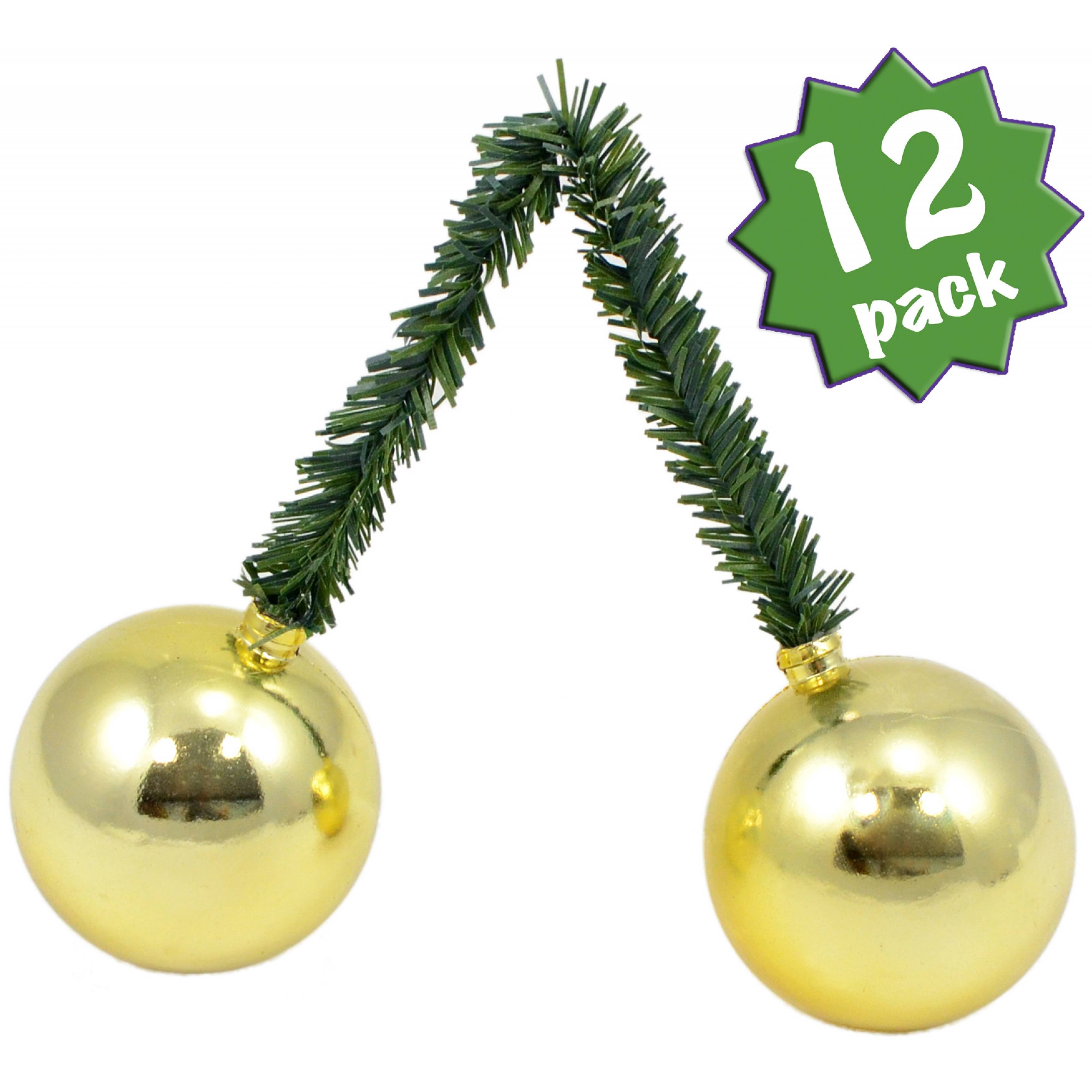 6" Green Tinsel Ties w/ 50mm Balls: Gold (Set of 12) Item Number: XX085108