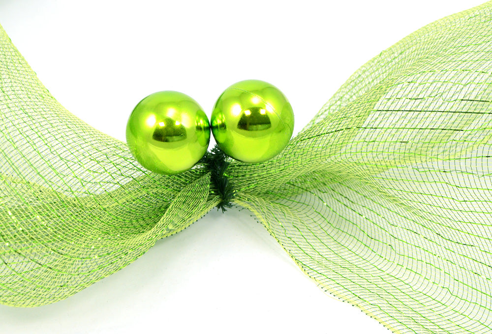 6" Green Tinsel Ties w/ 50mm Balls: Lime Green (Set of 12) detail photo 3
