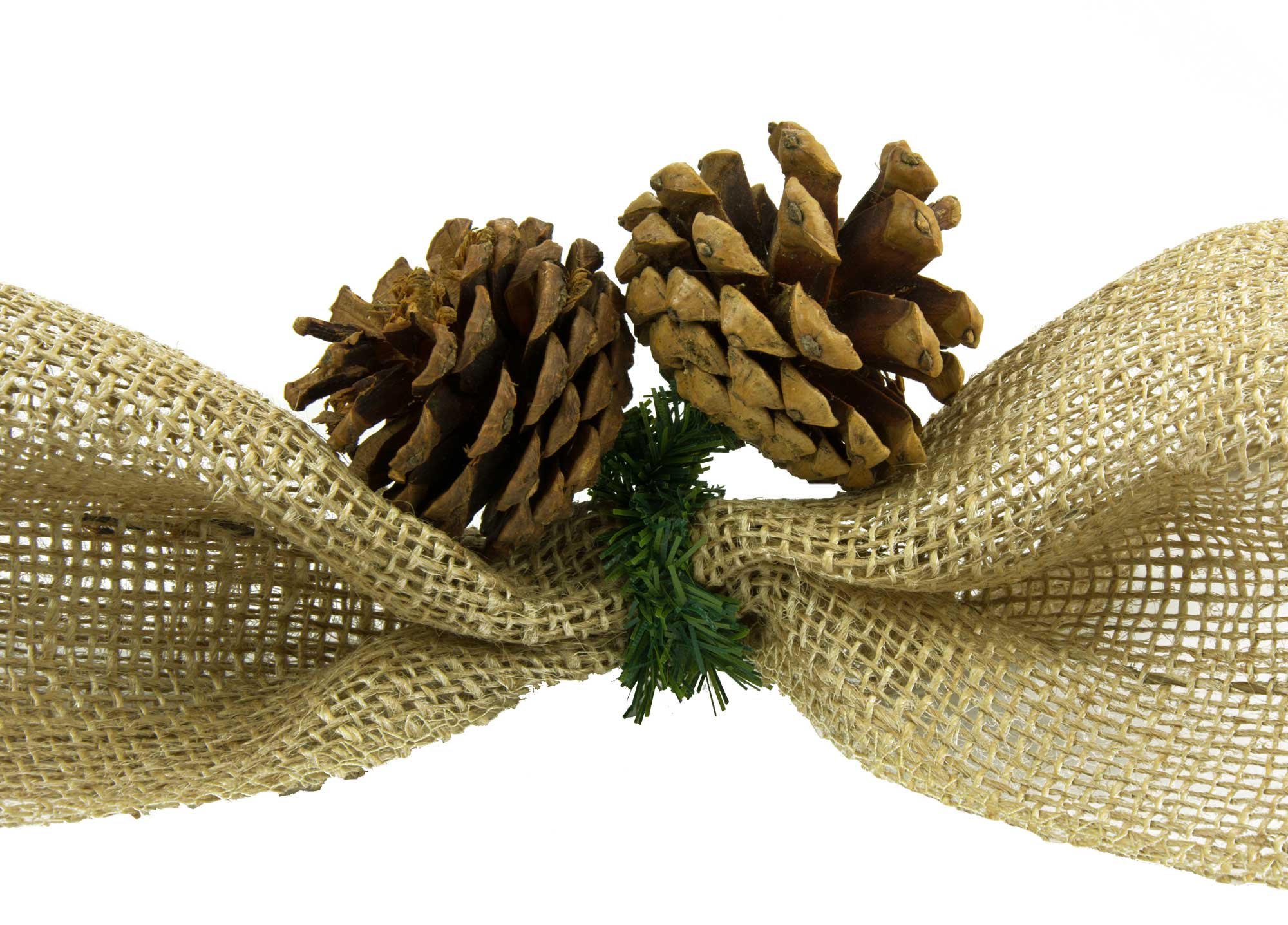 6" Green Tinsel Ties w/ Natural Pinecones (Set of 12) detail photo 3