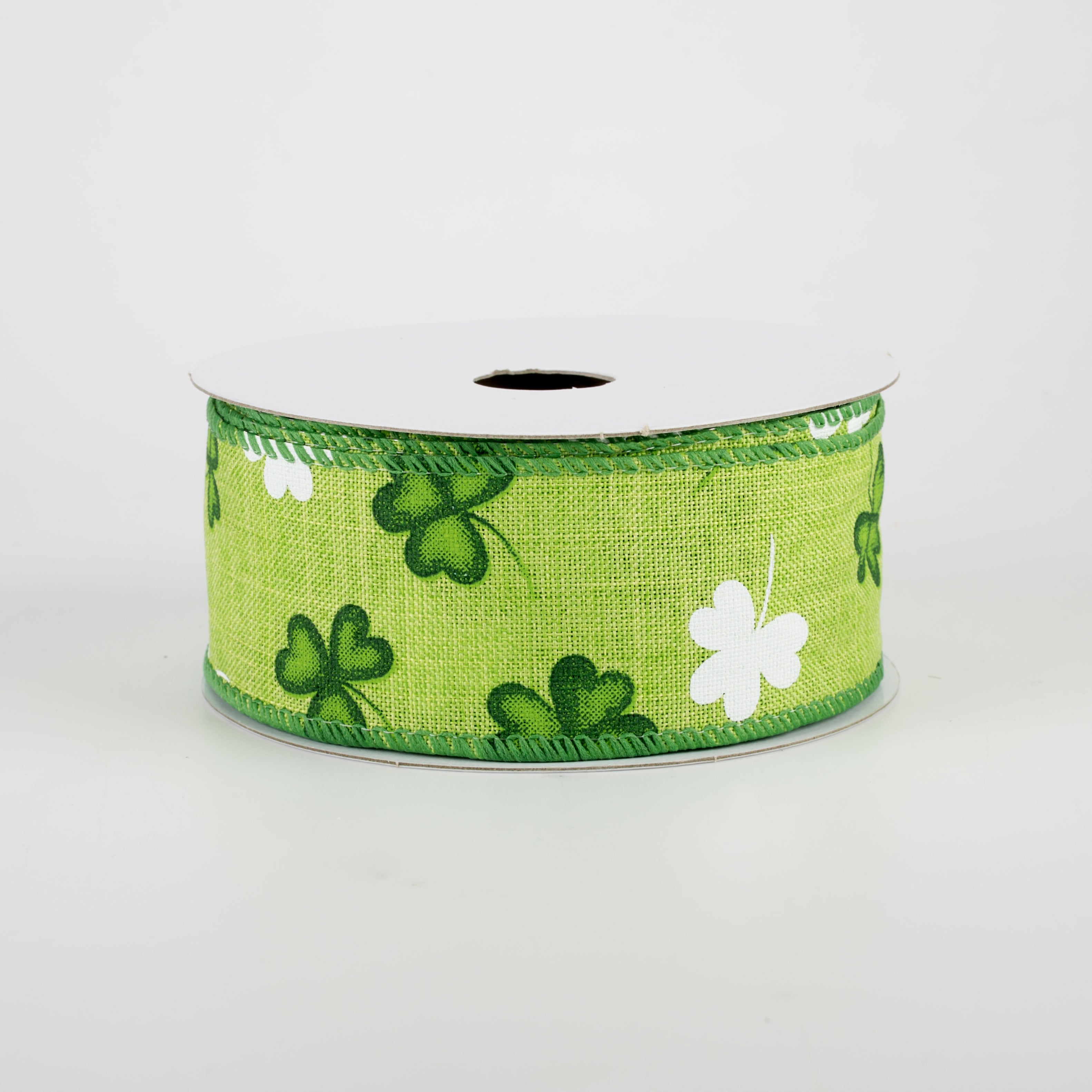 1.5" Green & White Shamrock Ribbon (10 Yards) Item Number: 21102-09-09