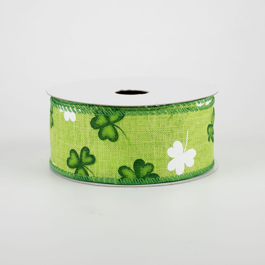 1.5" Green & White Shamrock Ribbon (10 Yards) Item Number: 21102-09-09