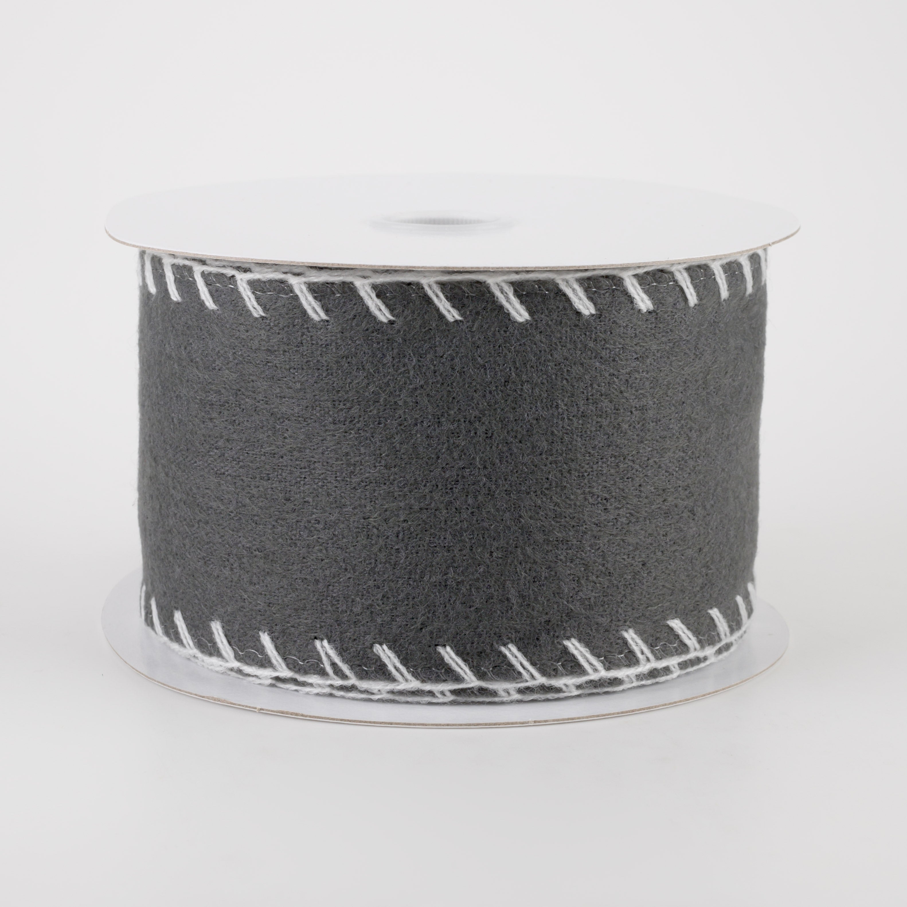 2.5" Grey Felt Ribbon W White Stitched Edge (10 Yards) Item Number: 71151-40-51