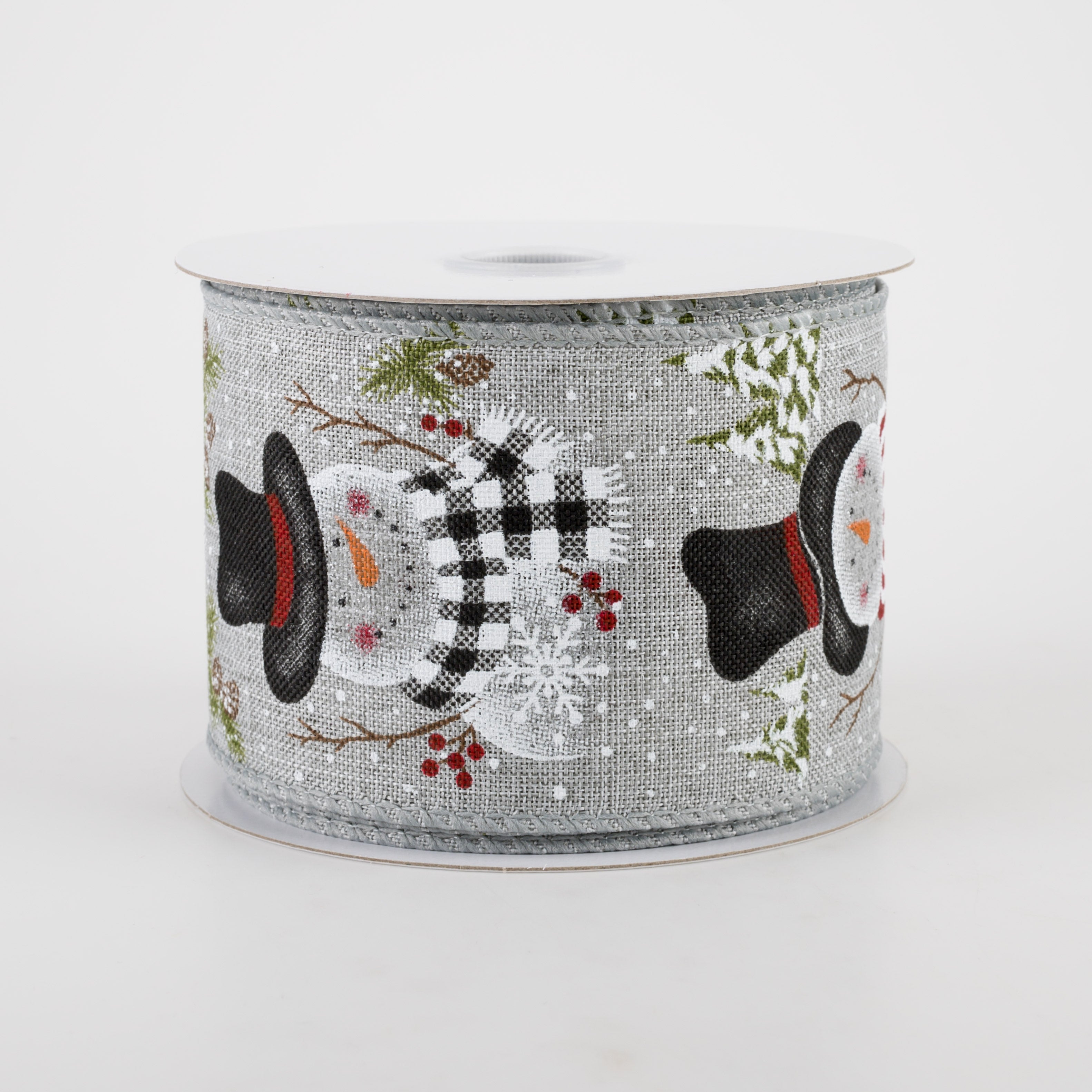 2.5" Grey Linen Snowman With Scarf Ribbon (10 Yards)