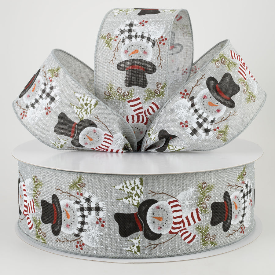 2.5" Grey Linen Snowman With Scarf Ribbon (50 Yards) Lifestyle Photo