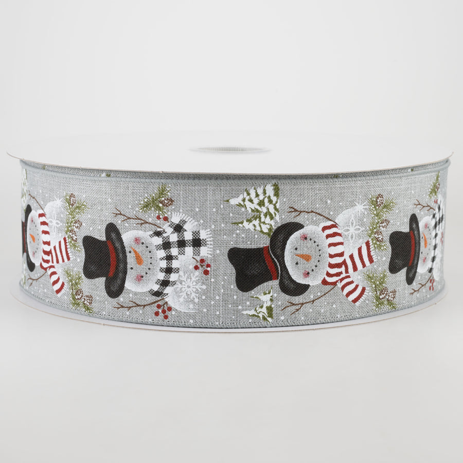 2.5" Grey Linen Snowman With Scarf Ribbon (50 Yards)