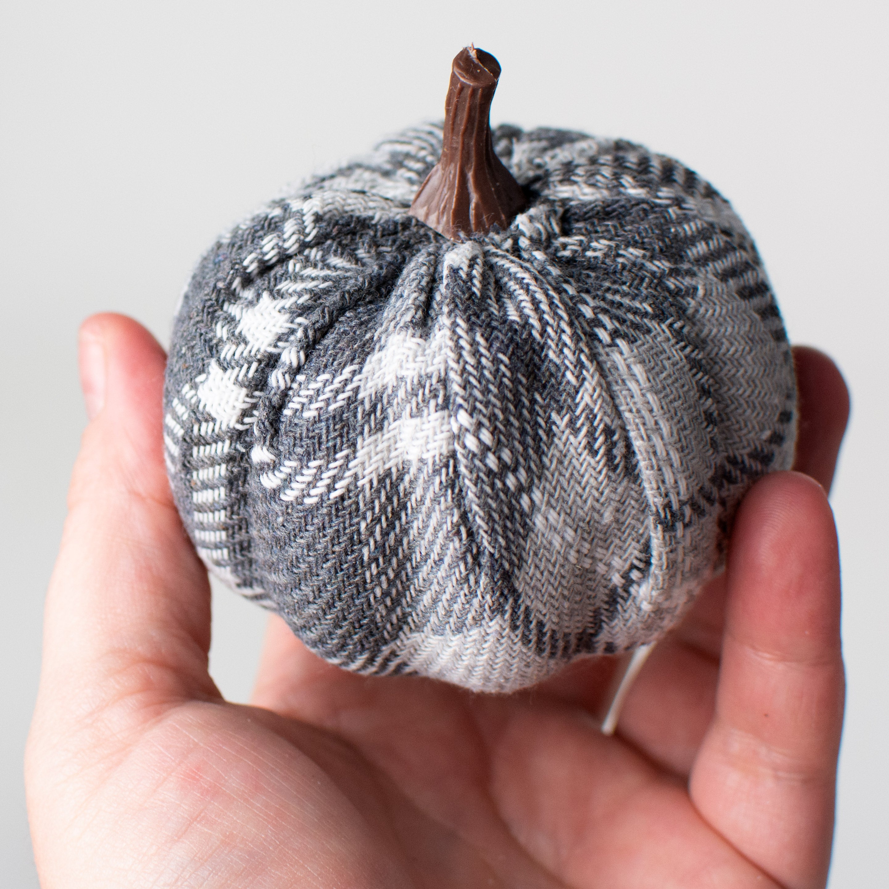 3" Grey Plaid Fabric Pumpkins (Set of 6) Lifestyle Photo