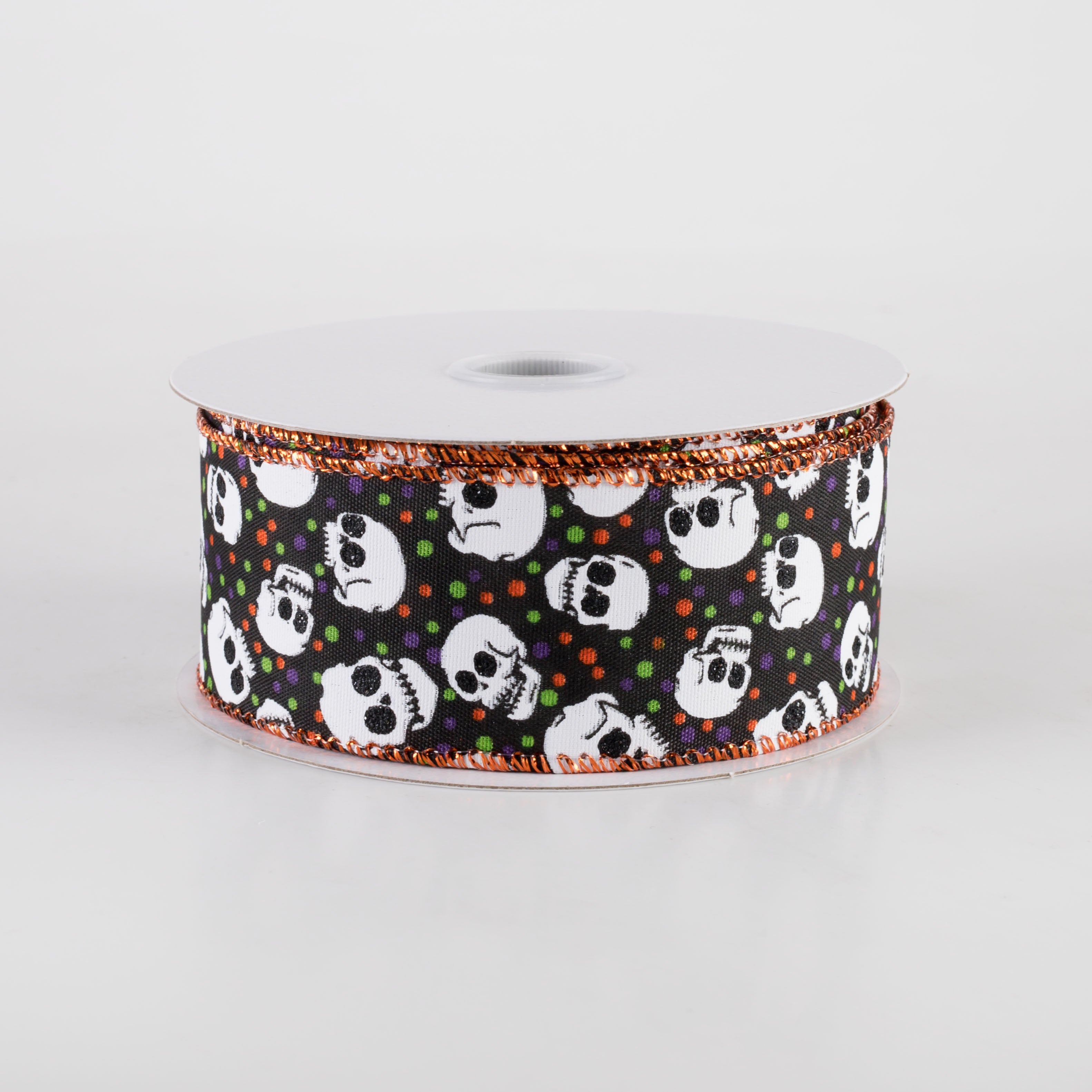 1.5" Halloween Dots & Skulls Ribbon: Black (10 Yards) Item Number: 51411-09-19