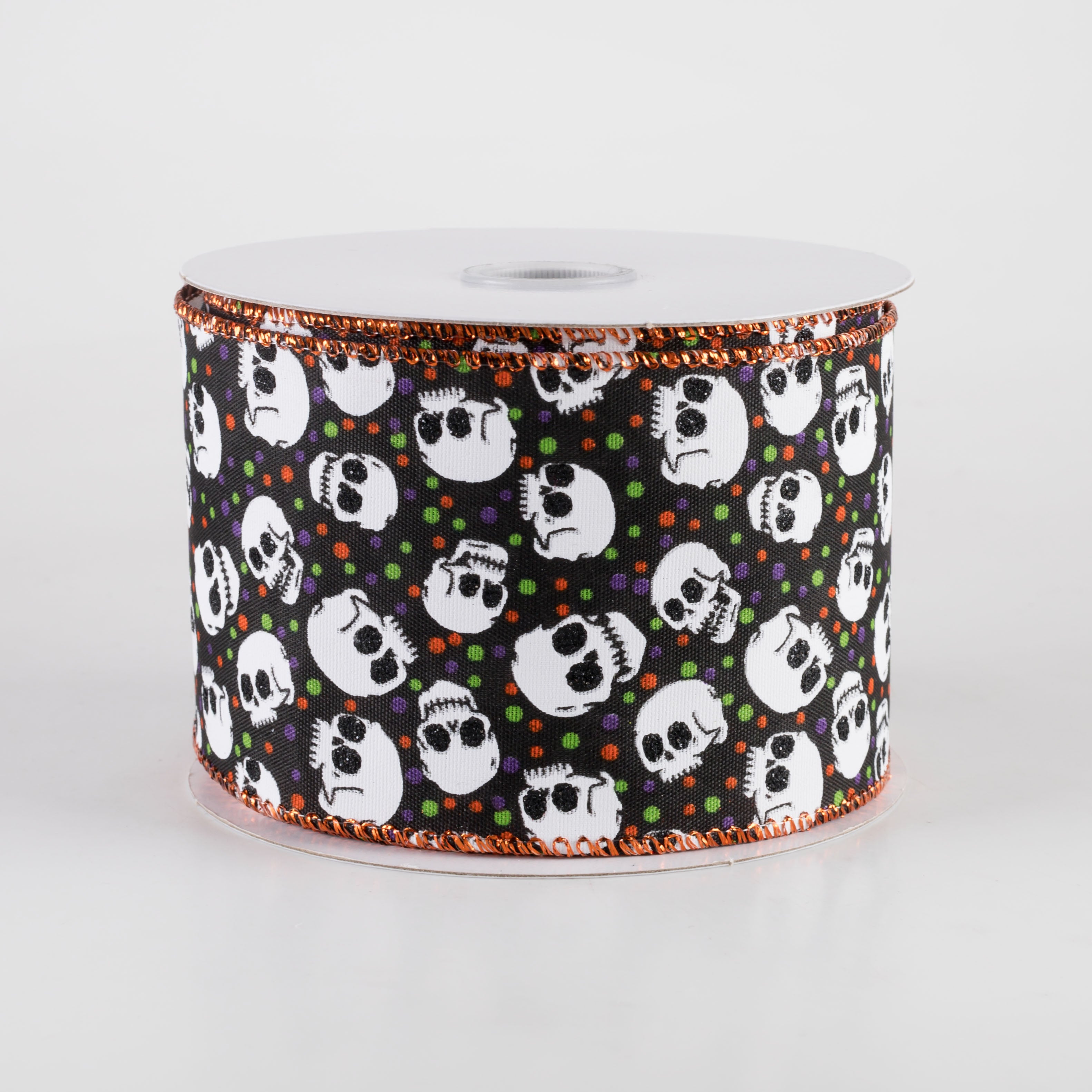 2.5" Halloween Dots & Skulls Ribbon: Black (10 Yards) Item Number: 51411-40-19