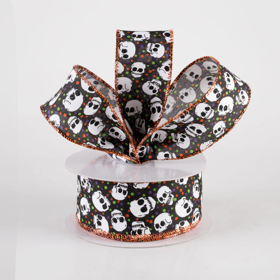 1.5" Halloween Dots & Skulls Ribbon: Black (10 Yards) Lifestyle Photo