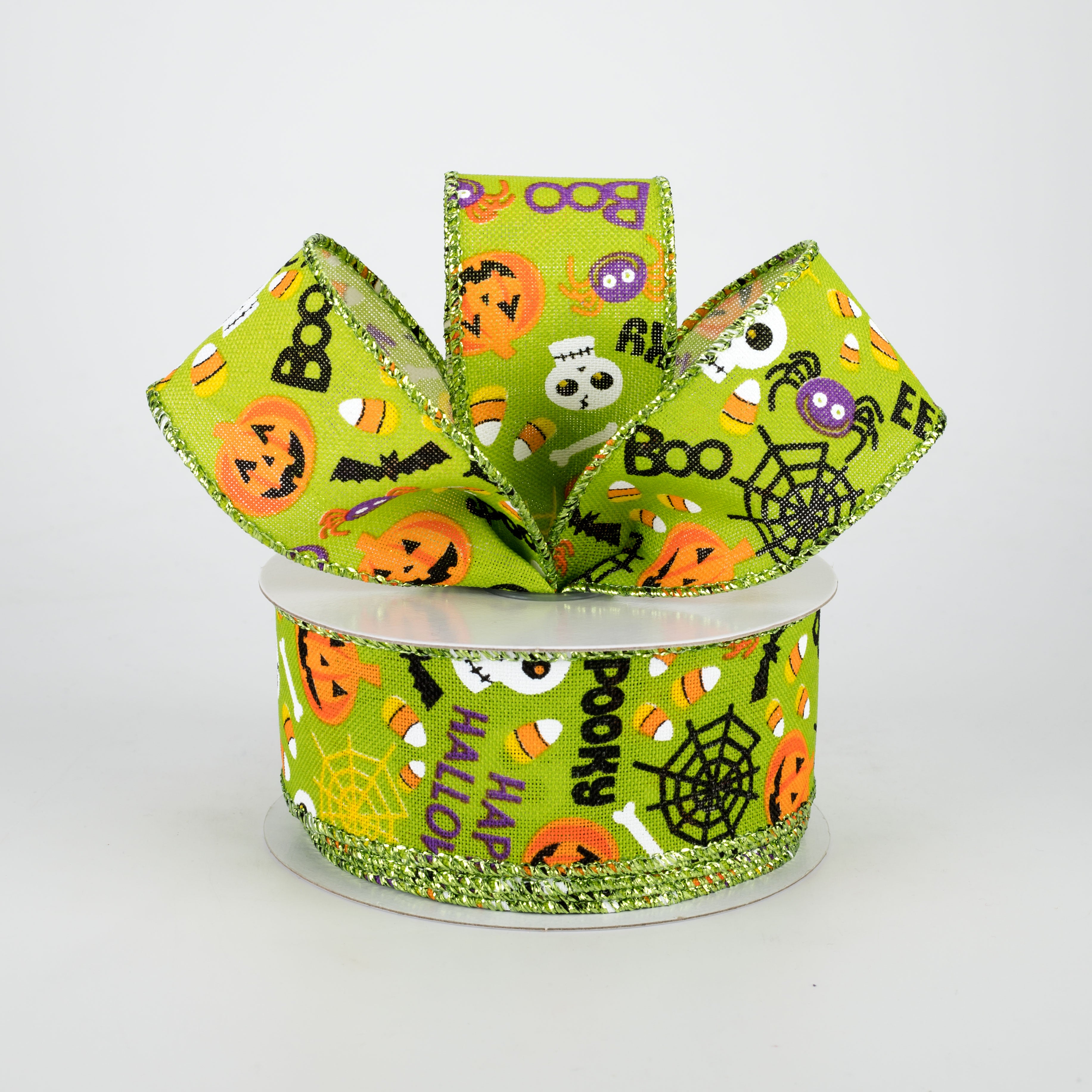 1.5" Halloween Fun Ribbon: Lime Green (10 Yards) Lifestyle Photo