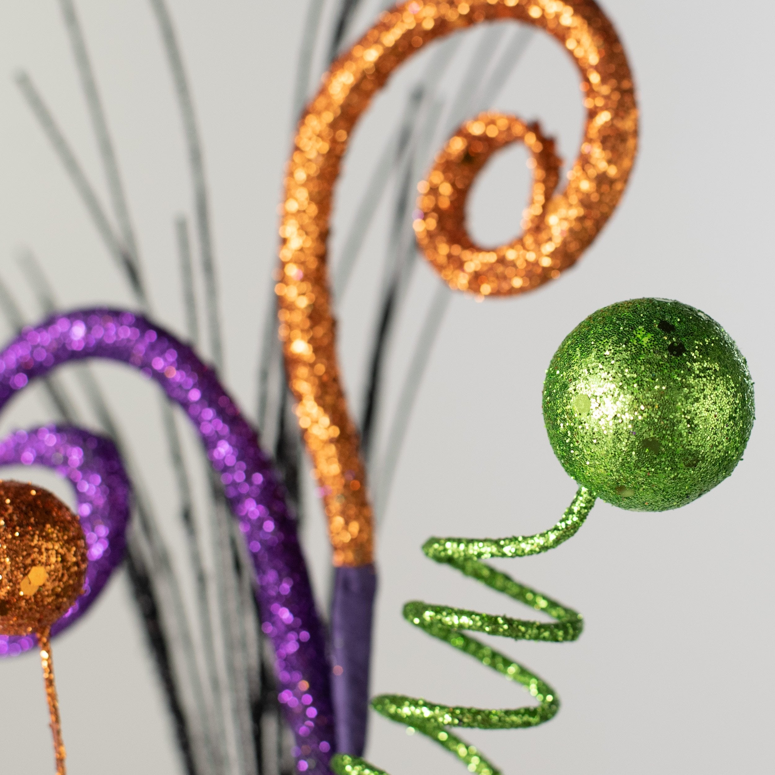 18" Halloween Glitter Curly Ball Pick: Orange, Lime Green, Purple Lifestyle Photo