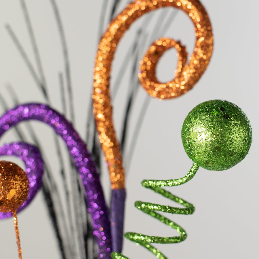 18" Halloween Glitter Curly Ball Pick: Orange, Lime Green, Purple Lifestyle Photo