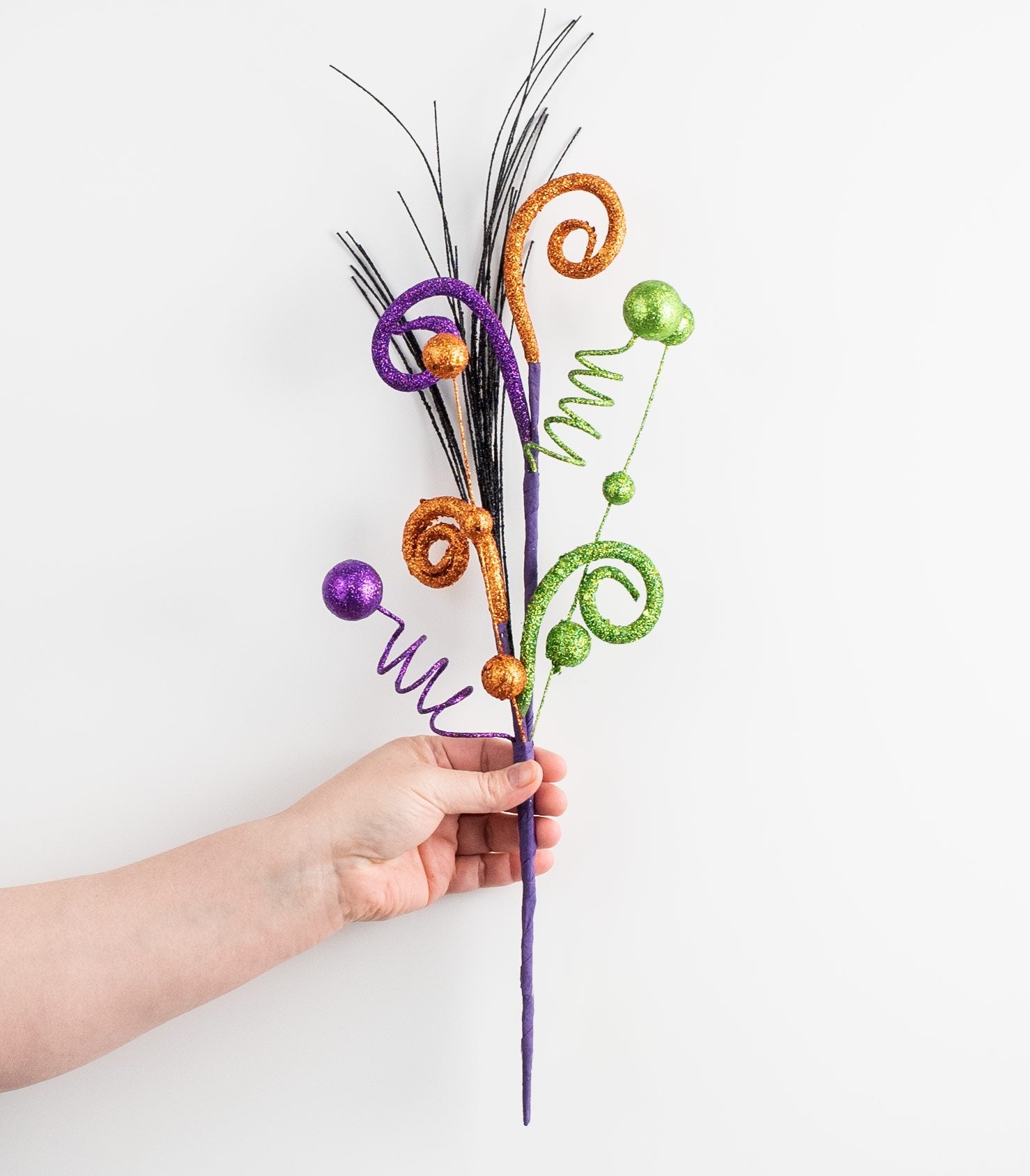 18" Halloween Glitter Curly Ball Pick: Orange, Lime Green, Purple detail photo 3