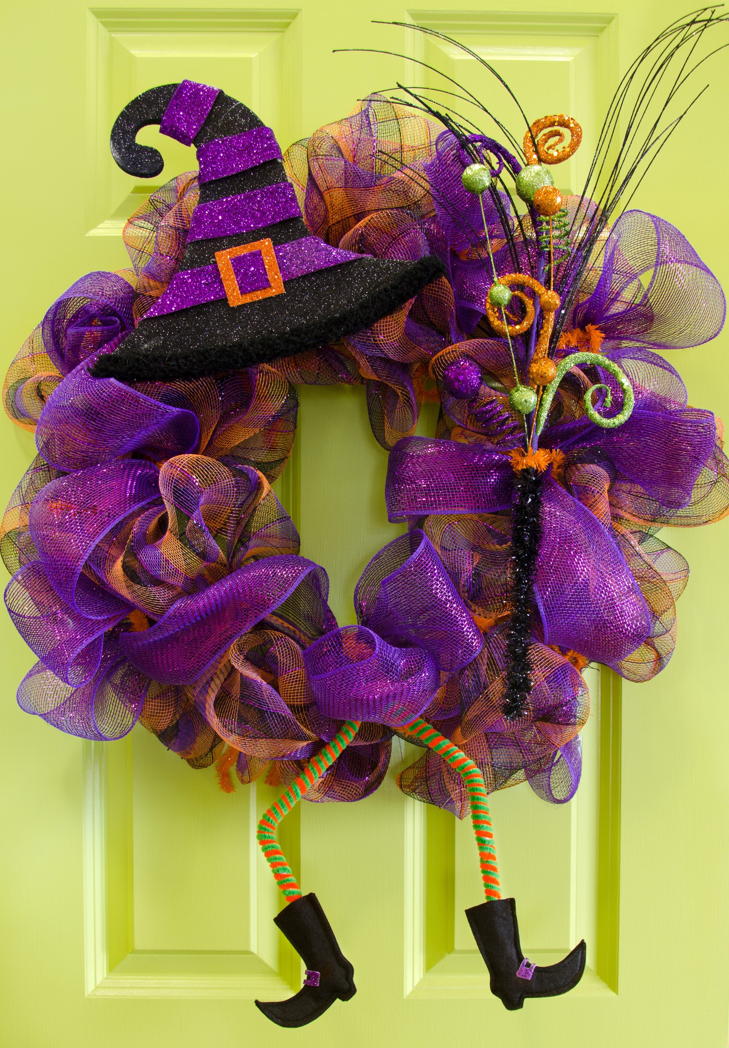 18" Halloween Glitter Curly Ball Pick: Orange, Lime Green, Purple detail photo 4