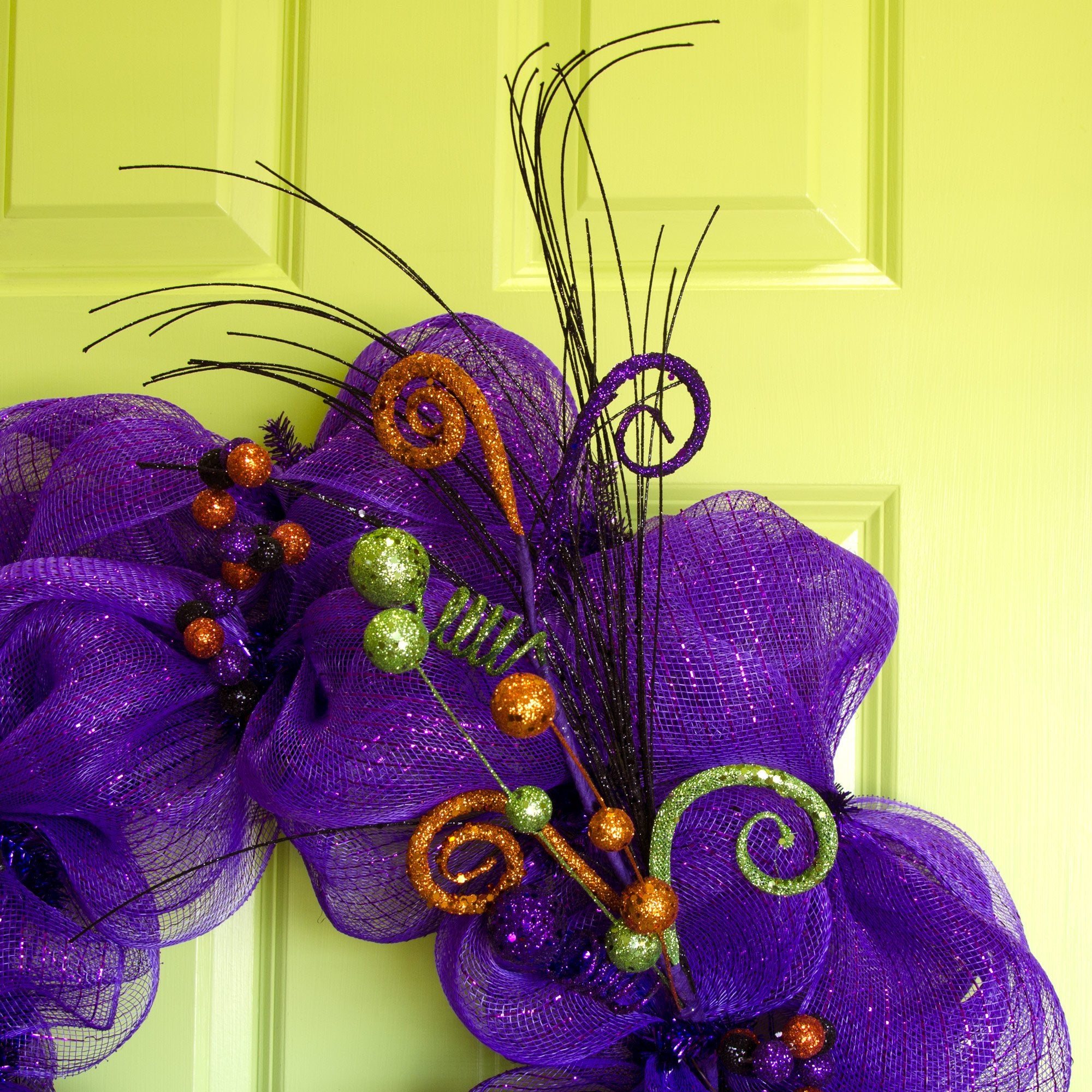 18" Halloween Glitter Curly Ball Pick: Orange, Lime Green, Purple detail photo 5