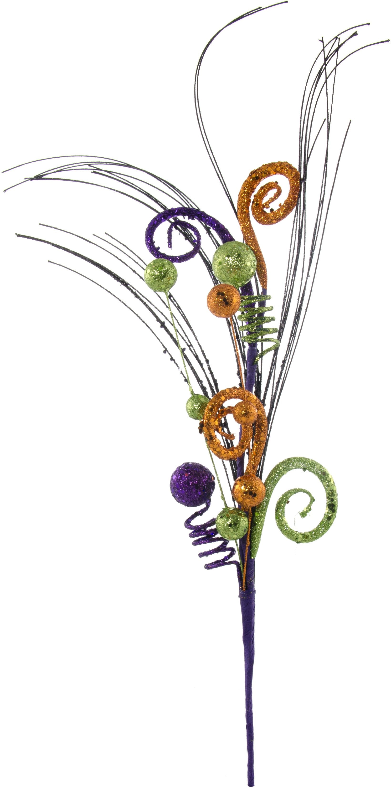 18" Halloween Glitter Curly Ball Pick: Orange, Lime Green, Purple detail photo 6