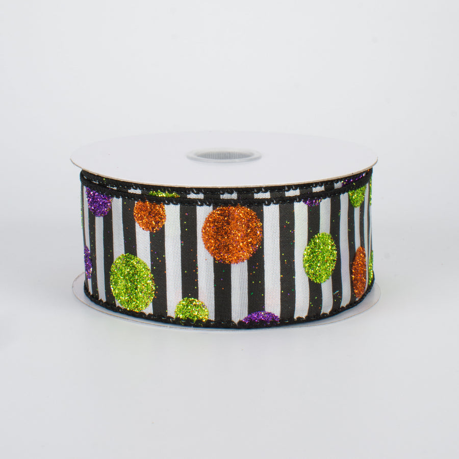 1.5" Halloween Glitter Dots and Stripes (10 Yards)