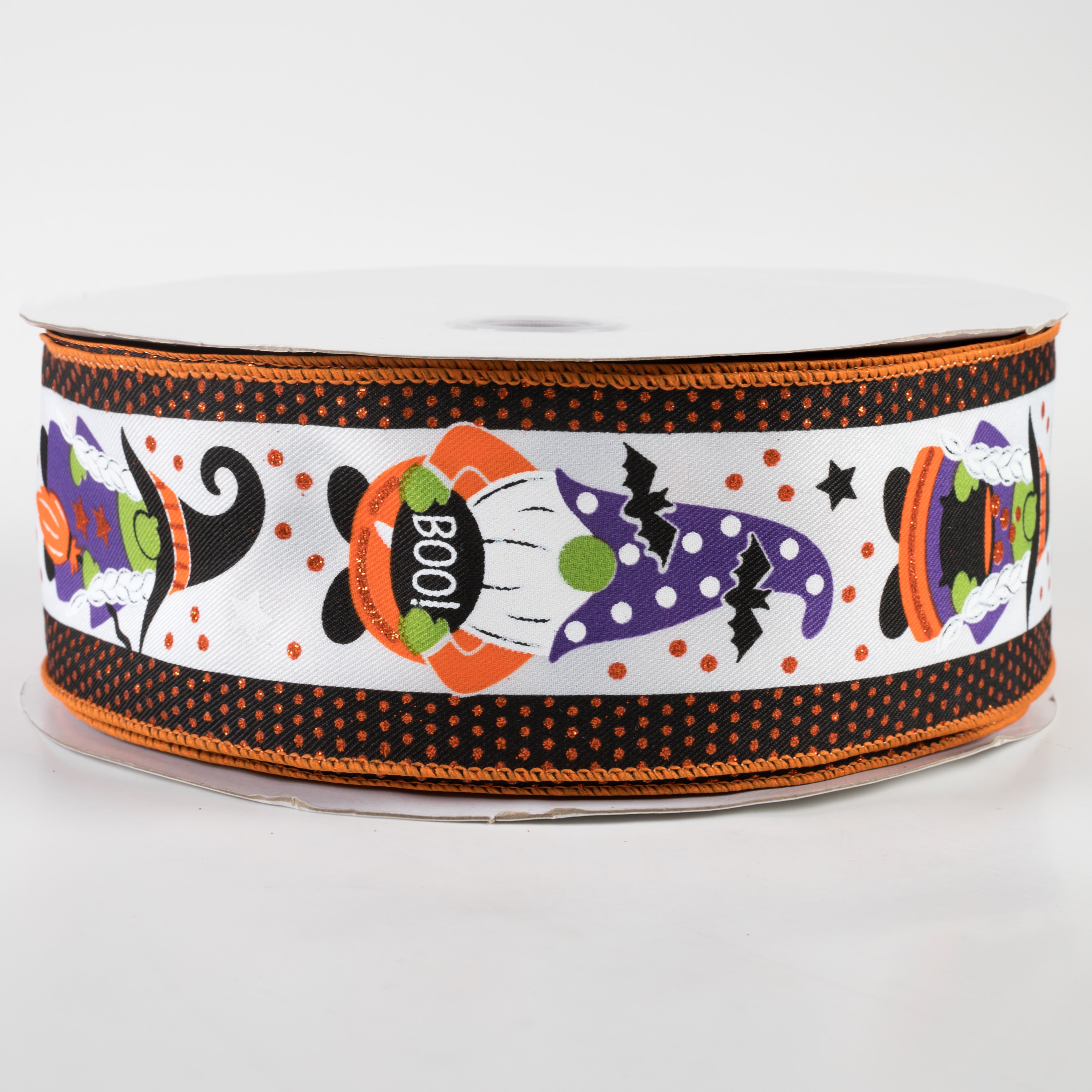 2.5" Halloween Gnomes On Polka Dot Ribbon: White (50 Yards)