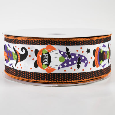 2.5" Halloween Gnomes On Polka Dot Ribbon: White (50 Yards)