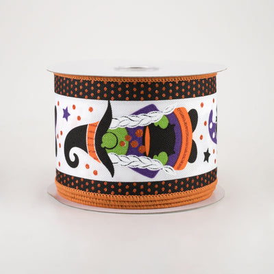 2.5" Halloween Gnomes On Polka Dot Ribbon: White (10 Yards)