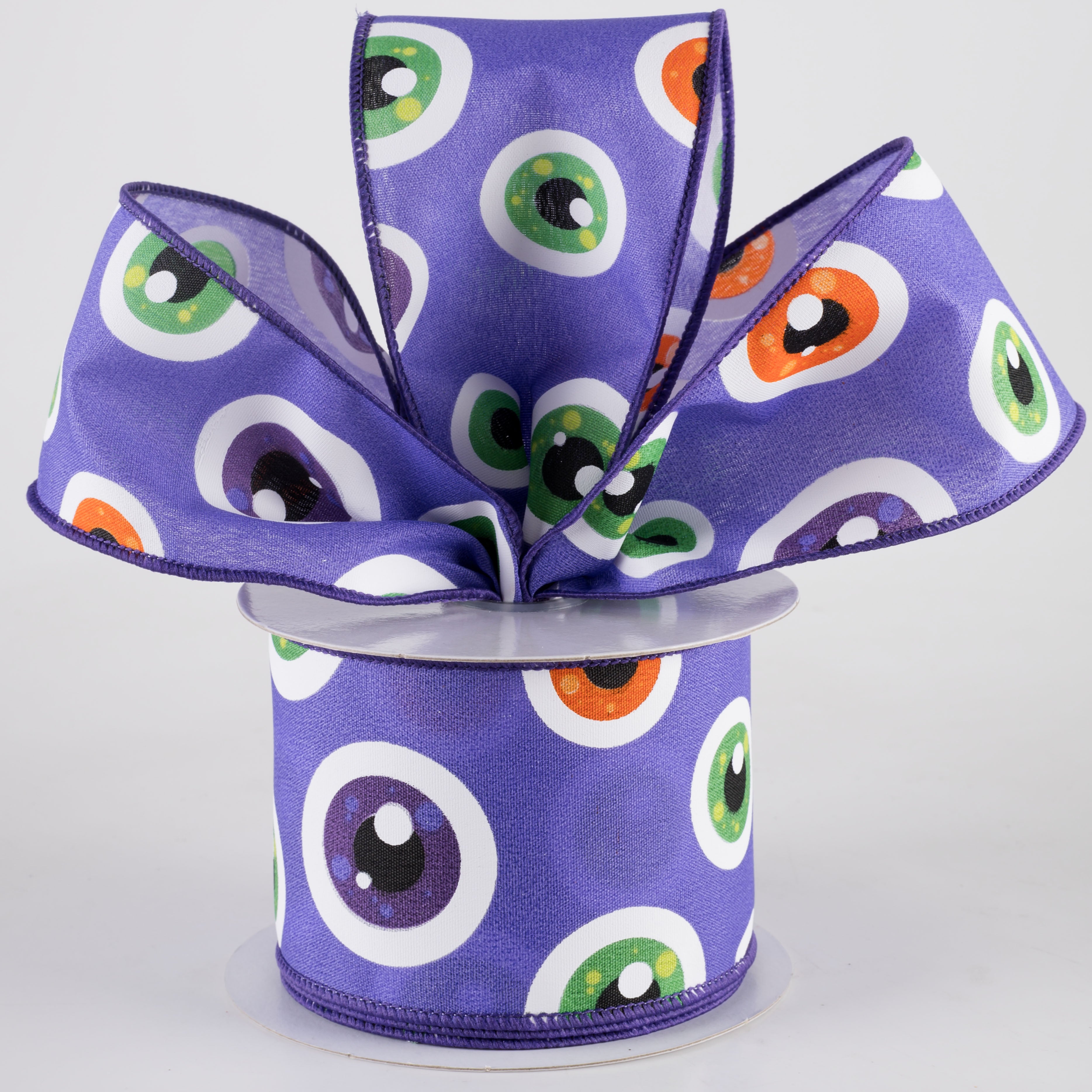 2.5" Halloween Google Eyeballs Ribbon: Purple (10 Yards) Lifestyle Photo