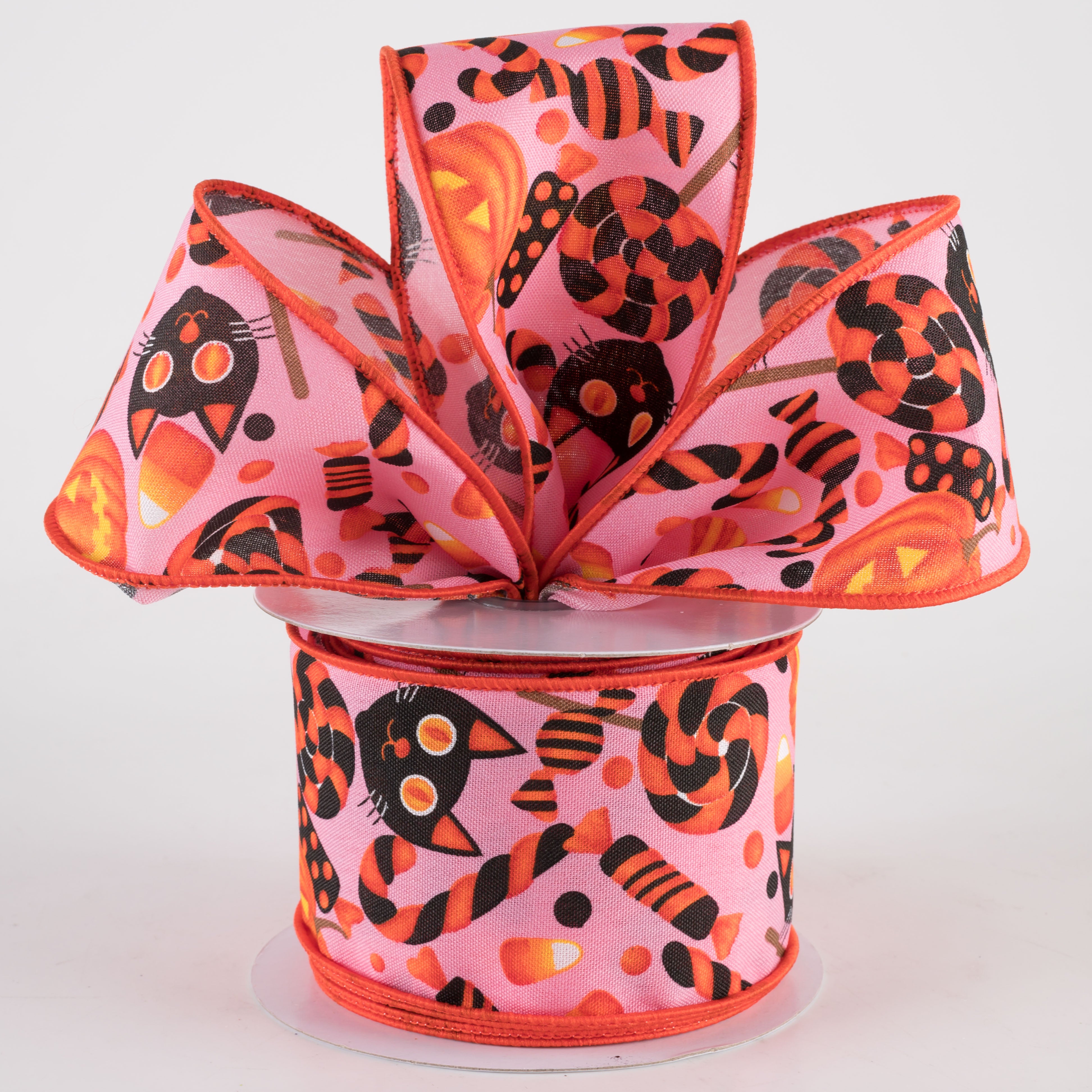 2.5" Halloween Pumpkin, Cat & Candy Ribbon: Light Pink (10 Yards) Lifestyle Photo