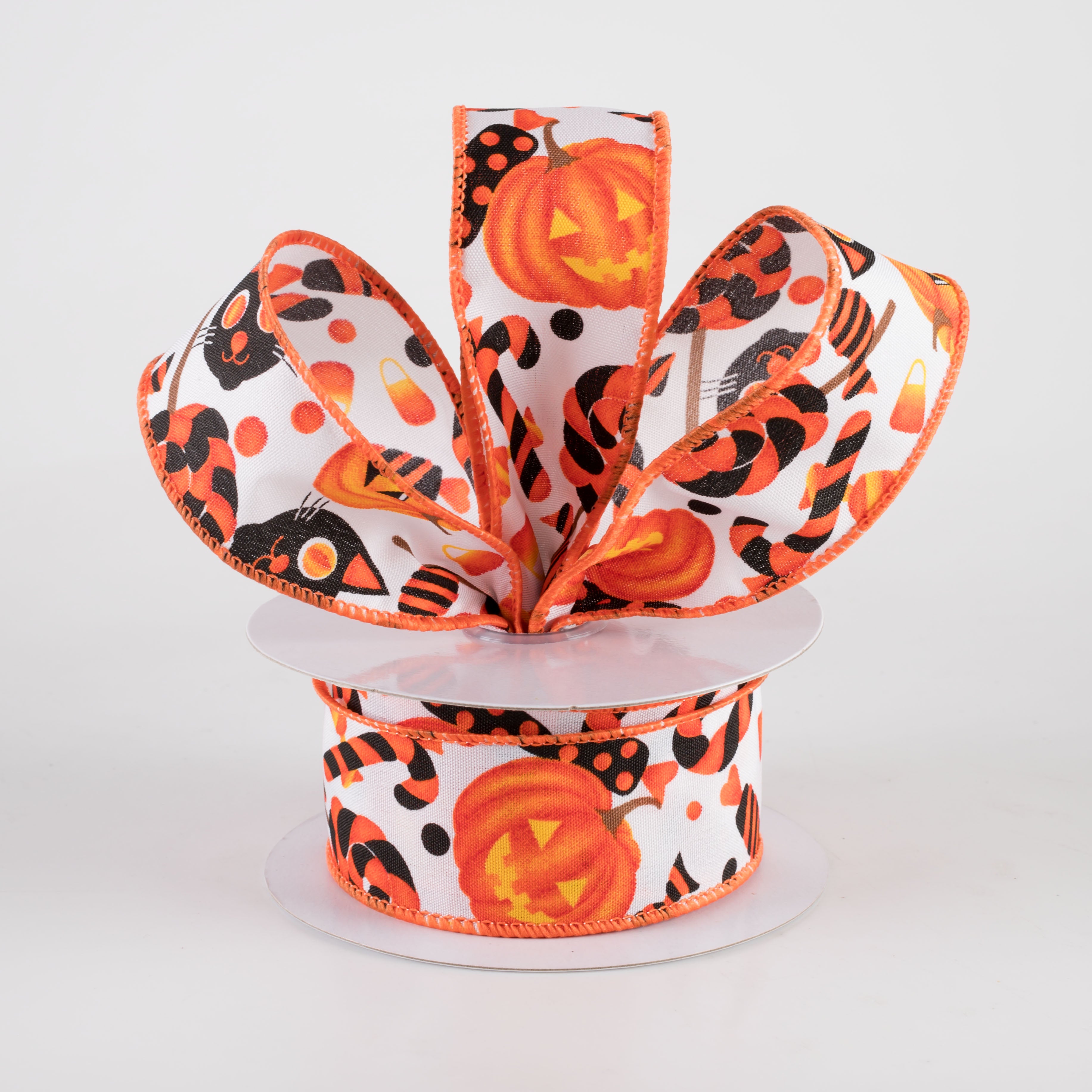 1.5" Halloween Pumpkin, Cat & Candy Ribbon: White (10 Yards) Lifestyle Photo