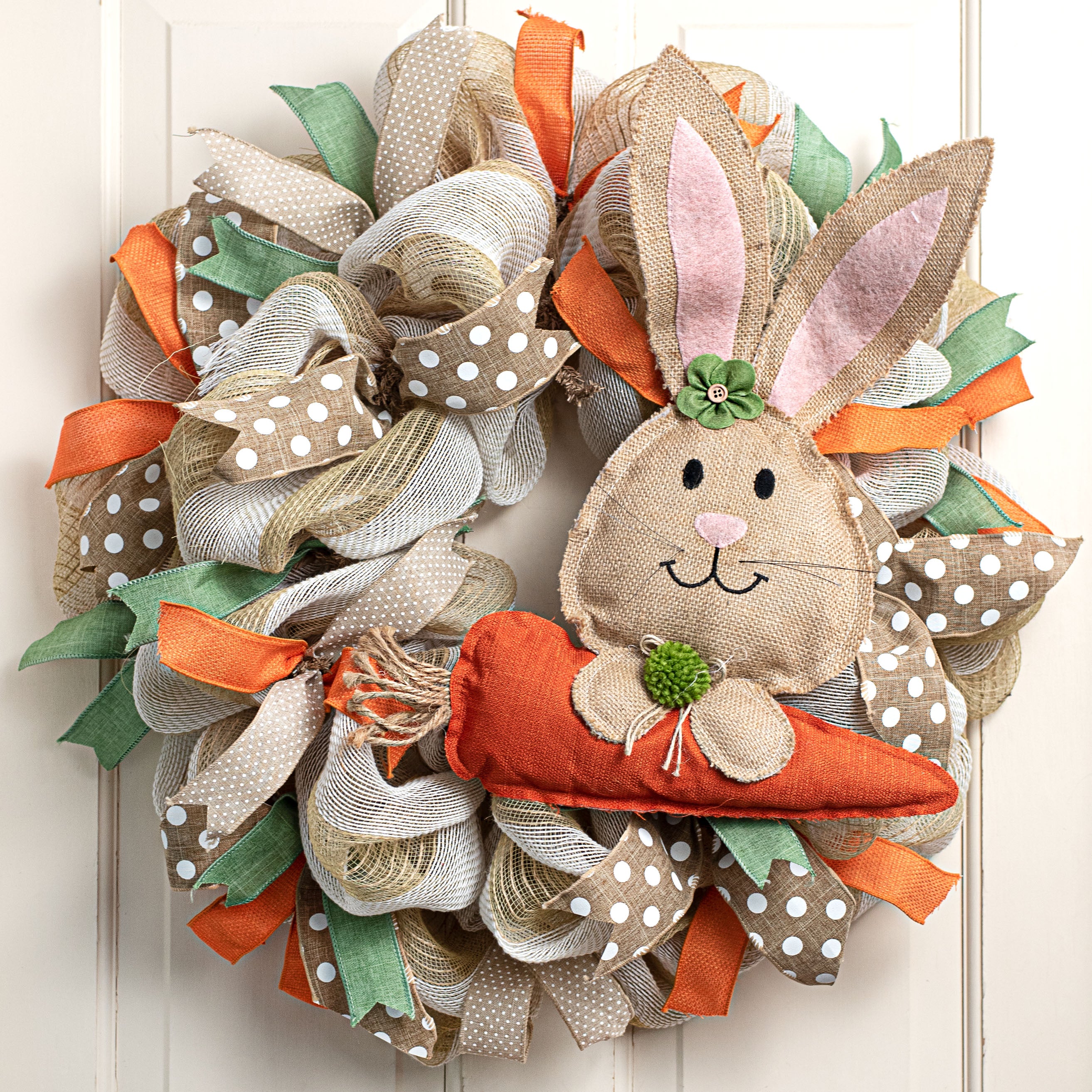 18" Hanging Burlap Bunny Head With Carrot Lifestyle Photo