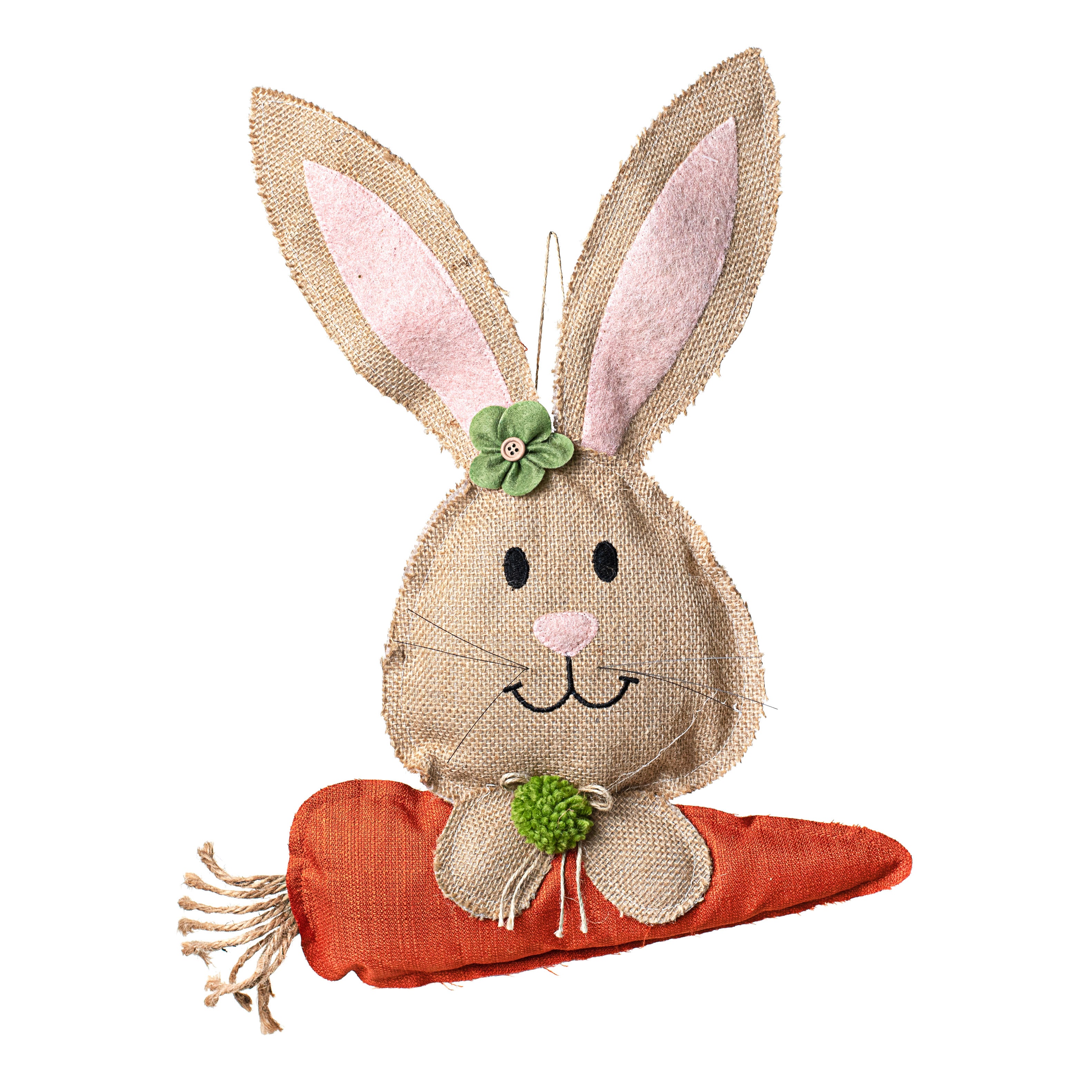 18" Hanging Burlap Bunny Head With Carrot Item Number: 9740481
