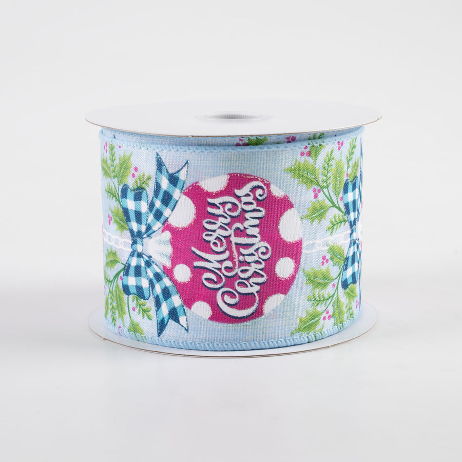 2.5" Hanging Christmas Ornament Holly Ribbon: Light Blue & Pink (10 Yards) Item Number: 71383-40-04