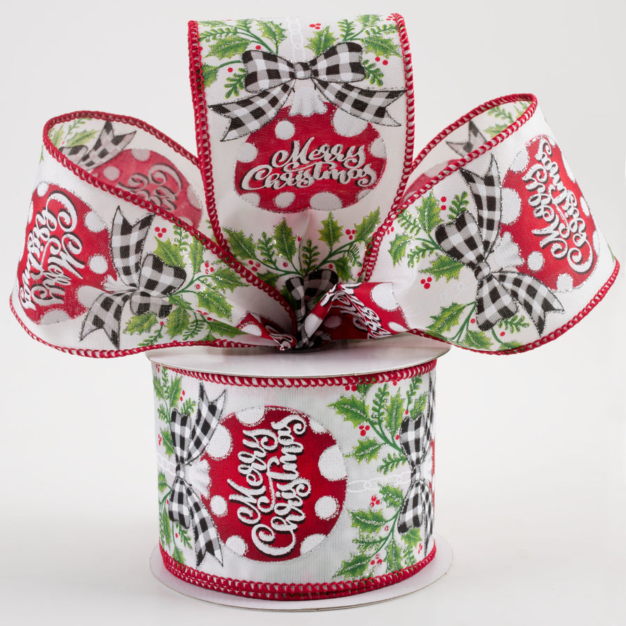 2.5" Hanging Christmas Ornament Holly Ribbon: White & Red (10 Yards) Lifestyle Photo