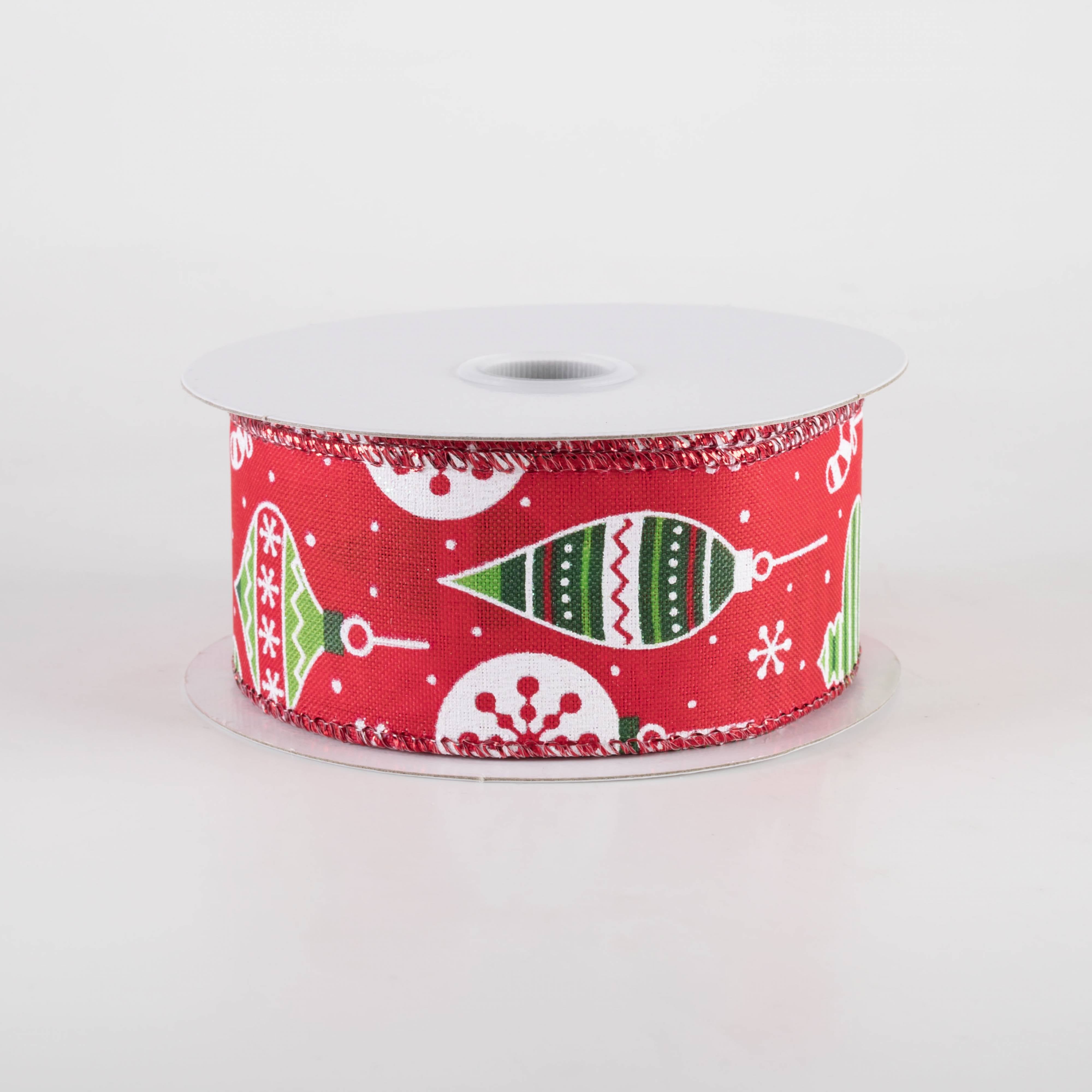 1.5" Hanging Christmas Ornaments Ribbon: Green on Red (10 Yards) Item Number: 71410-09-17