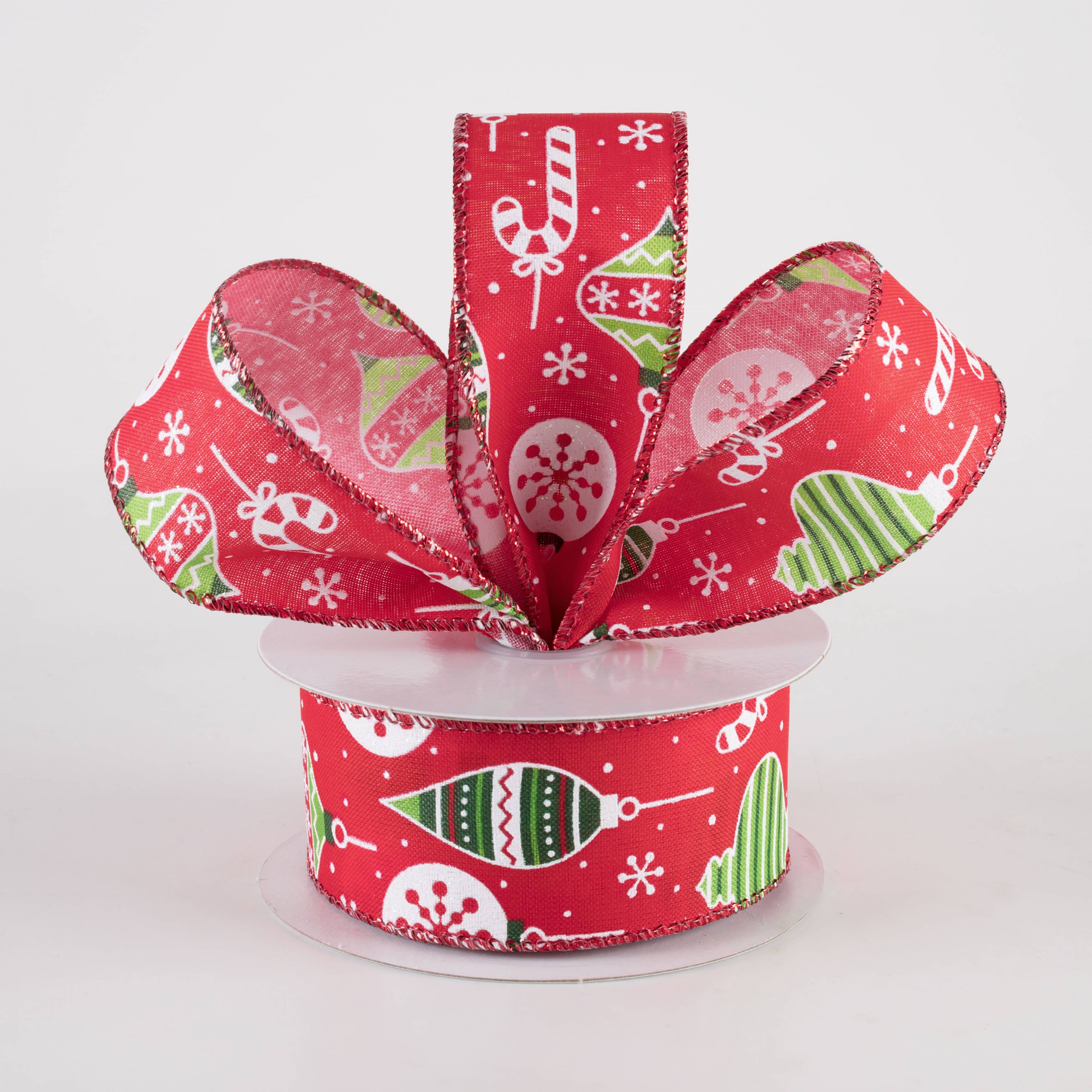1.5" Hanging Christmas Ornaments Ribbon: Green on Red (10 Yards) Lifestyle Photo