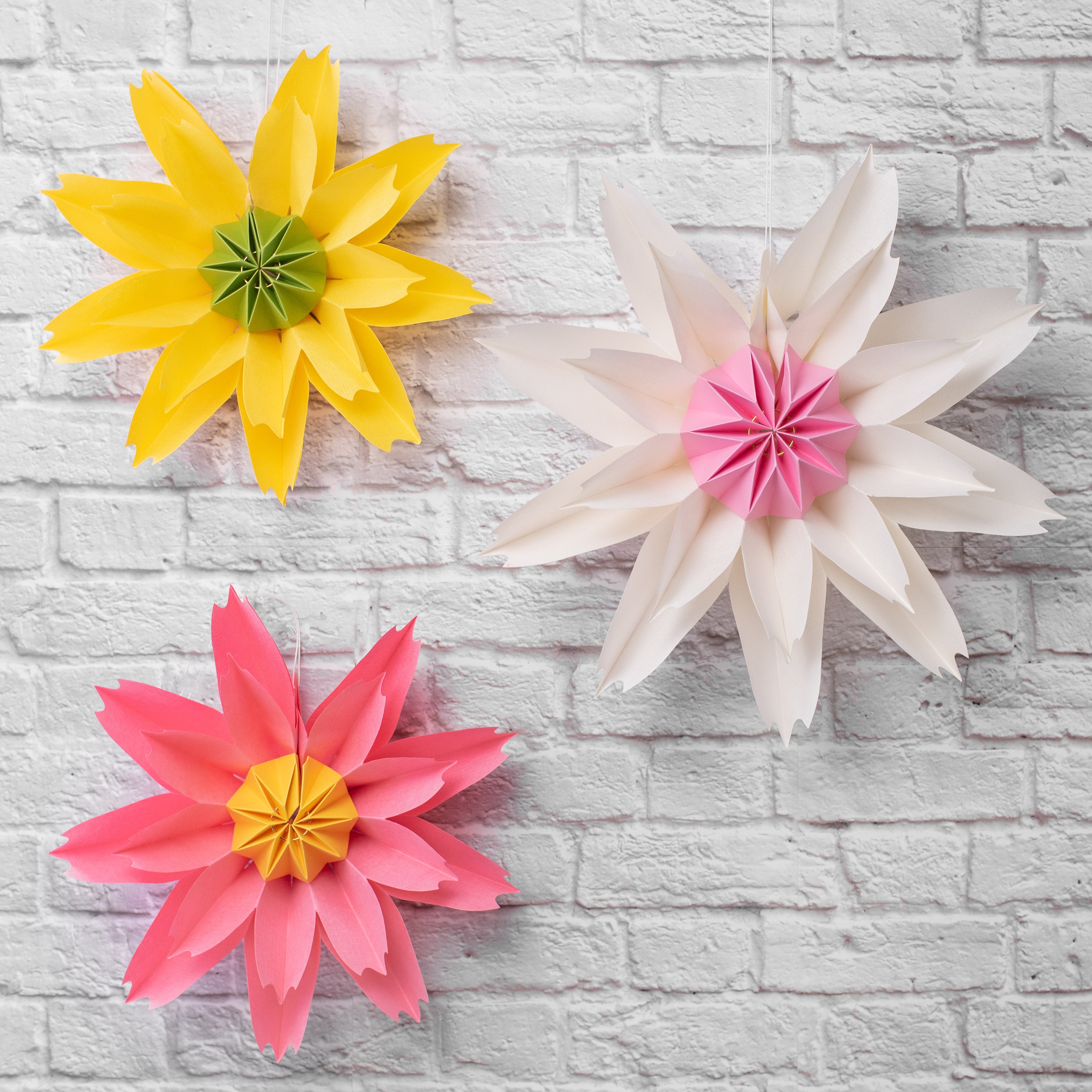 15" Hanging Linen Flower: White Lifestyle Photo