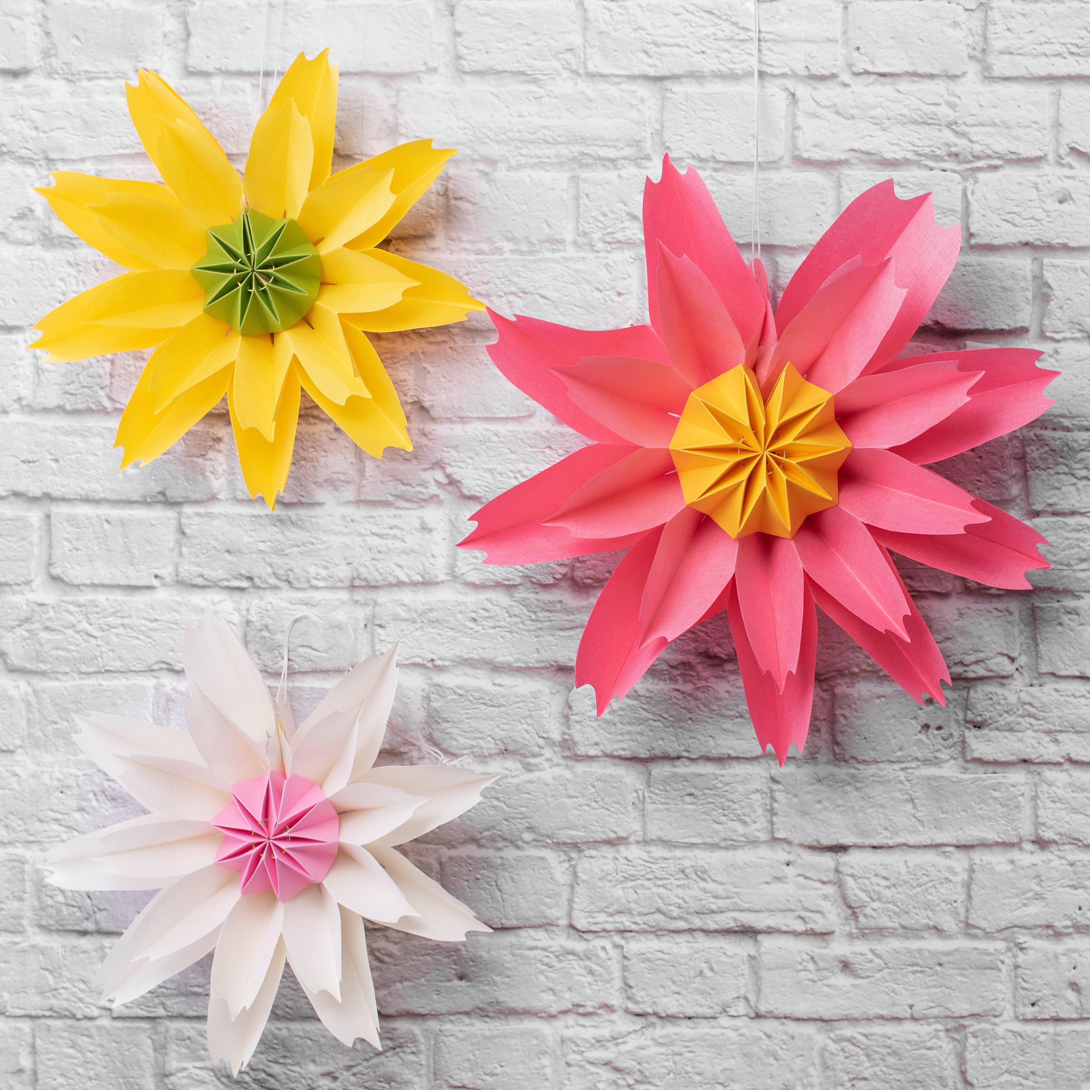 12" Hanging Linen Flower: Yellow Lifestyle Photo